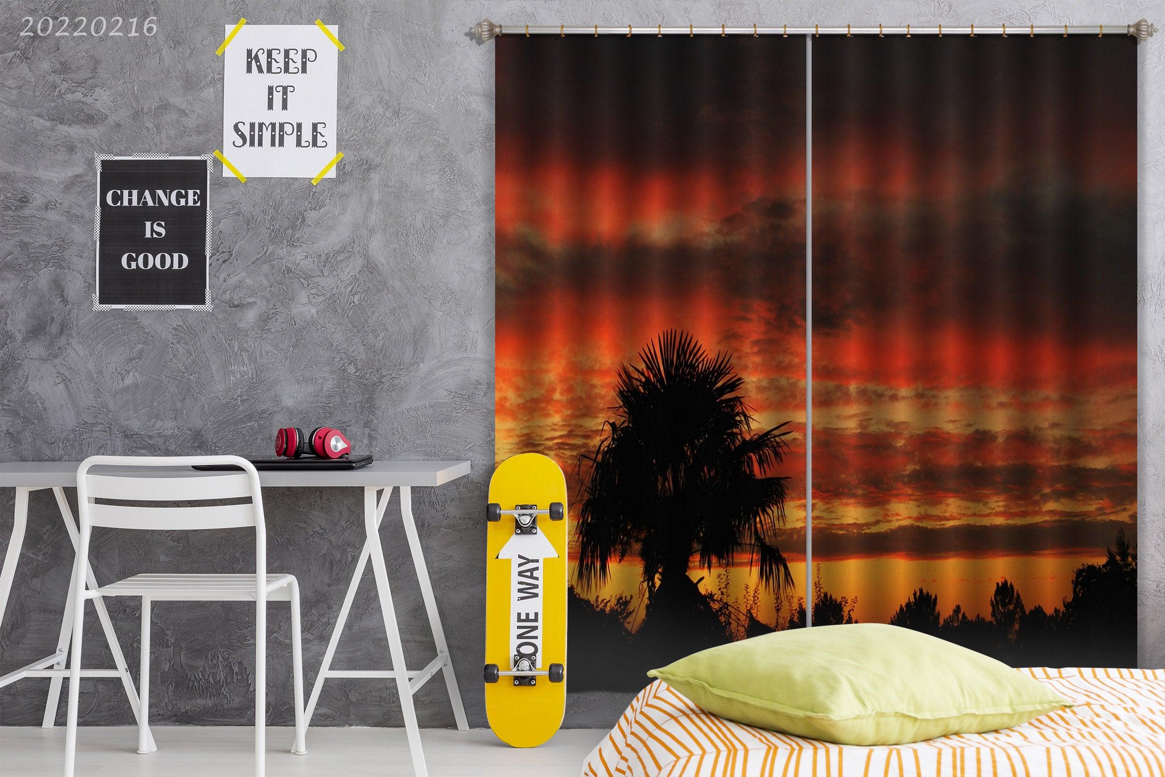 3D Woods Palm Trees Red Sky Cloud Curtains and Drapes GD 2311- Jess Art Decoration