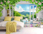 3D Window Landscape Lake Mountain Forest Wall Mural Wallpaper GD 1781- Jess Art Decoration