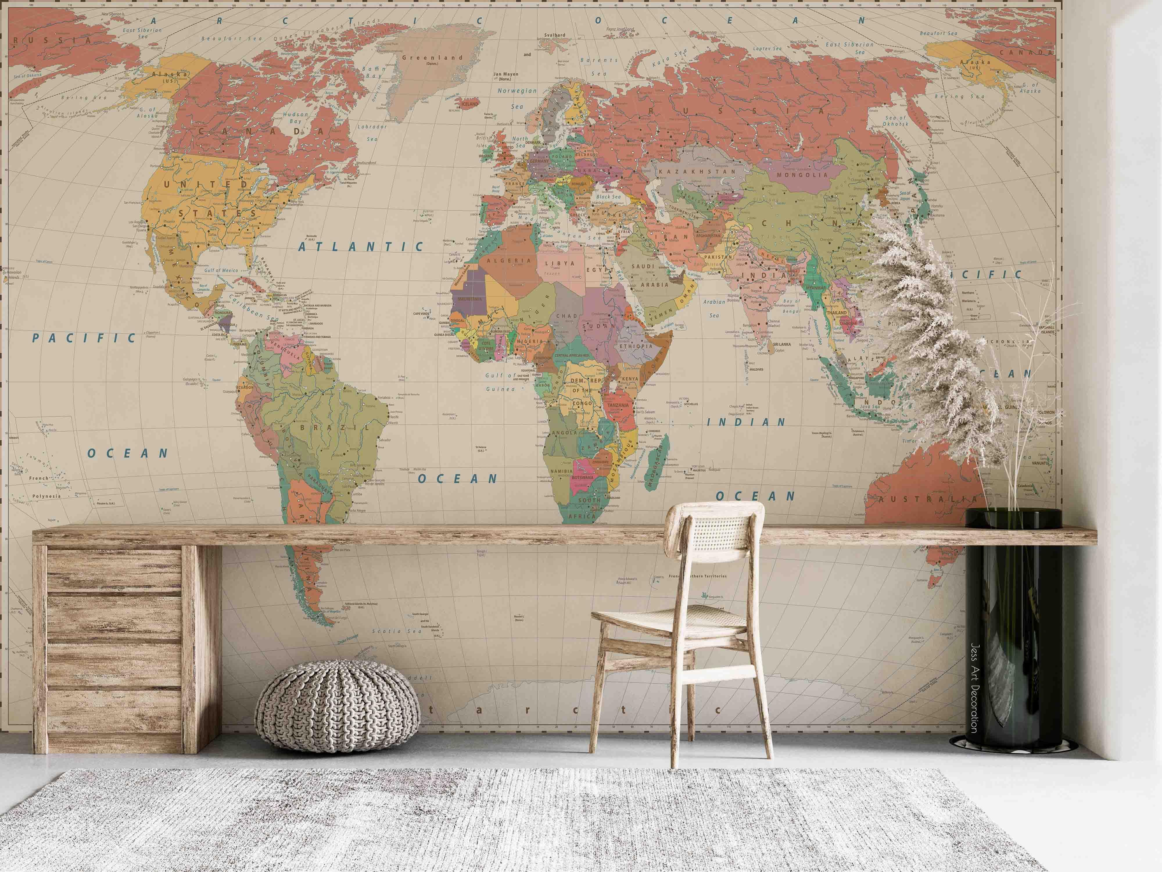 3D World Map Wall Mural Wallpaper  sww 159- Jess Art Decoration