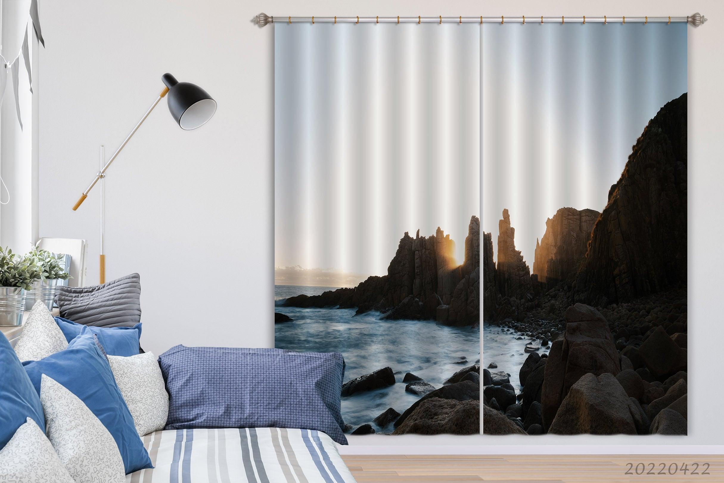 3D Landscape Peak Sea Reef Sunbeam Curtains and Drapes GD 4203- Jess Art Decoration