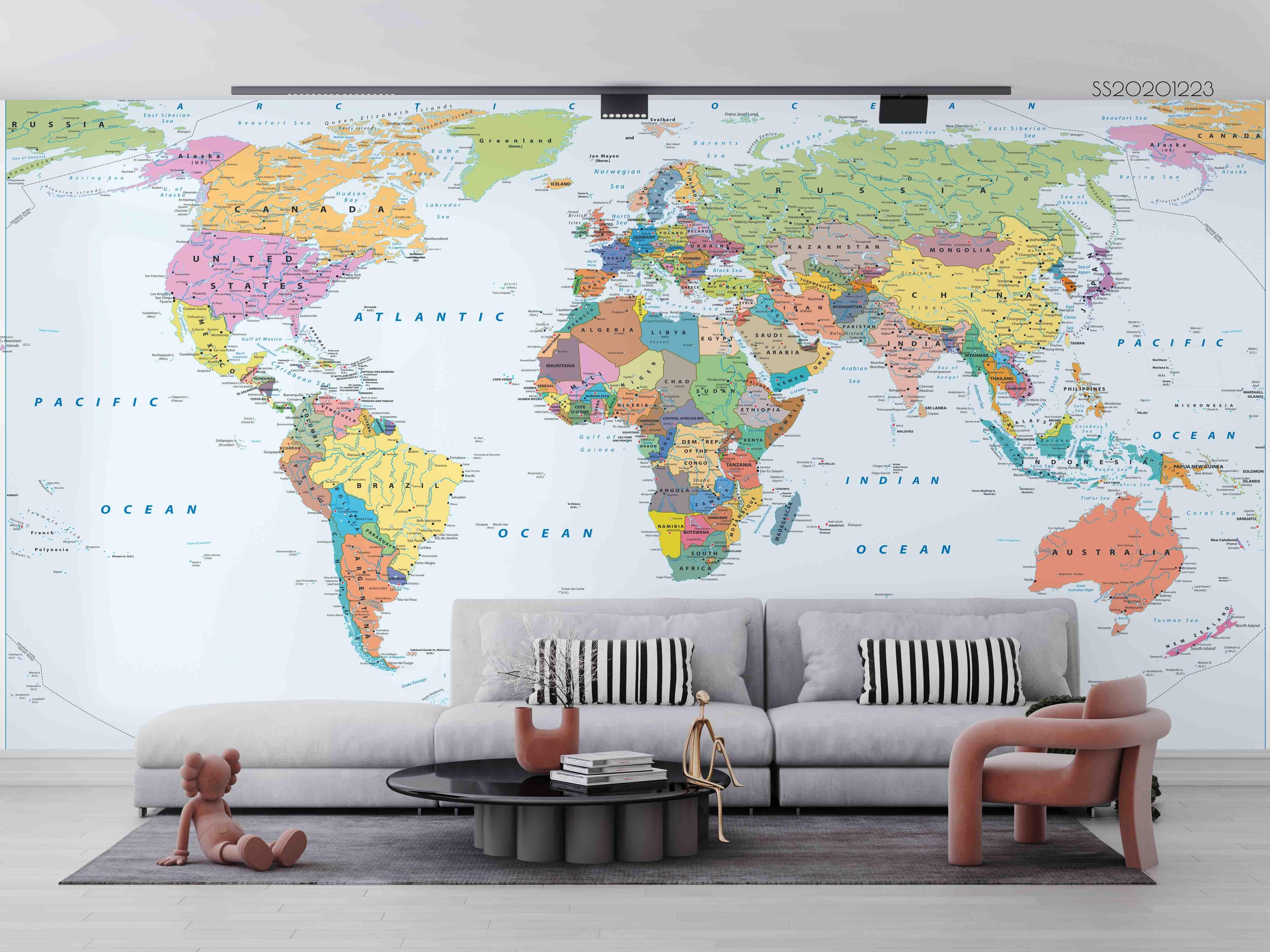 3D Color World Map Wall Mural Wallpaper LQH 63- Jess Art Decoration