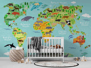 3D Green World Map Kids Wall Mural Wallpaper LQH 99- Jess Art Decoration