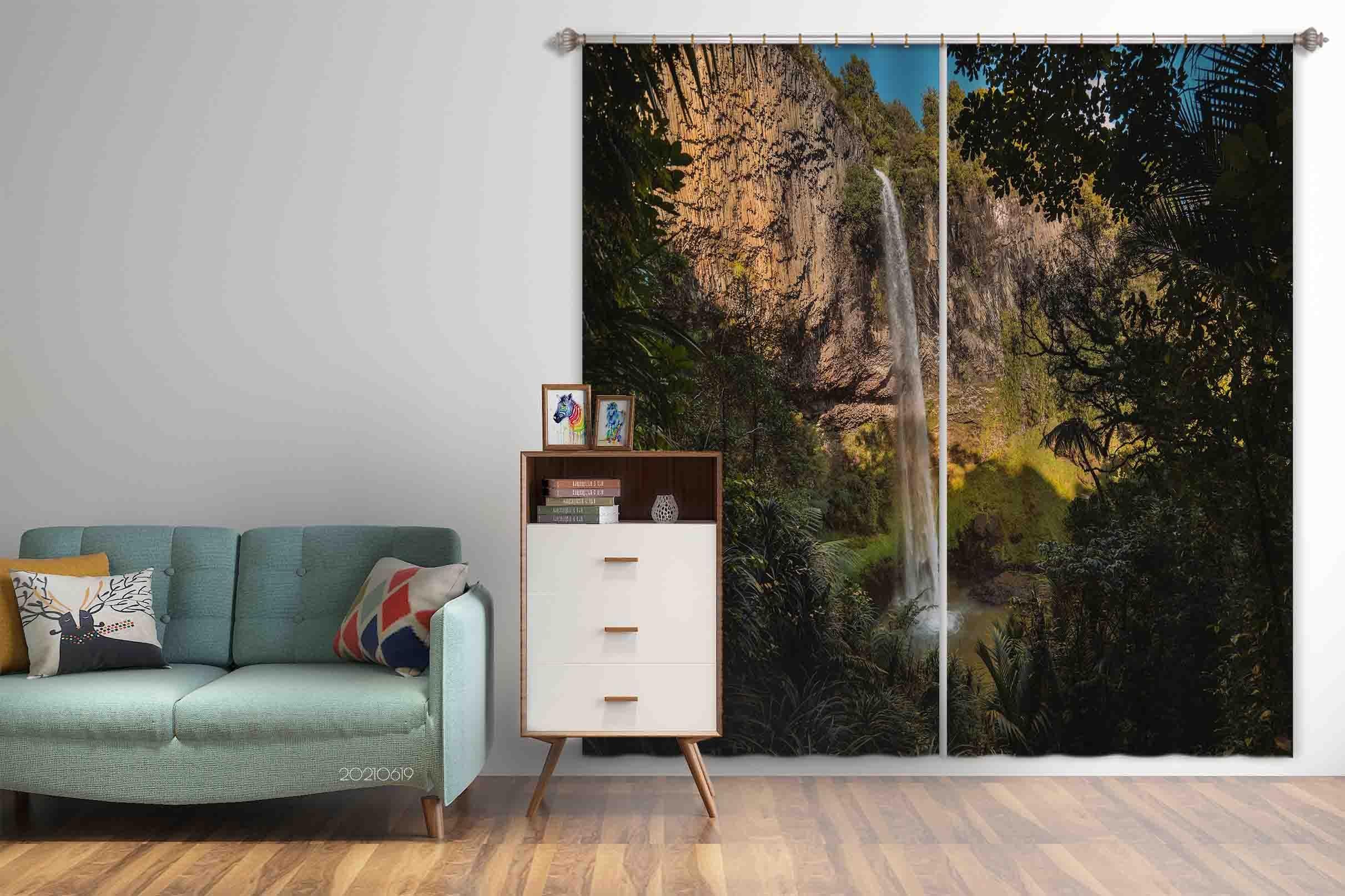 3D Mountain Rock Waterfall Plant Leaf Landscape Curtains and Drapes LLL 554- Jess Art Decoration