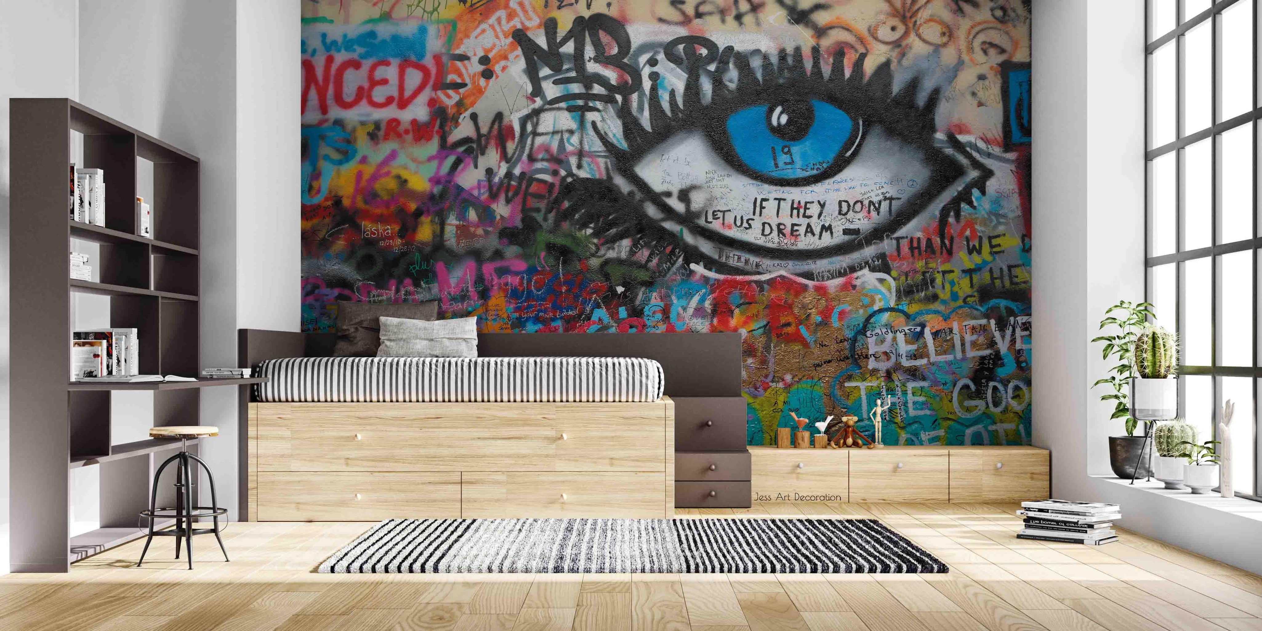 Graffiti Letter Eye Eyelash Wallpaper typography graffiti wall mural for teen room or studio - view 4