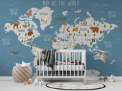 3D Blue World Map Animals Wall Mural Wallpaper LQH 536- Jess Art Decoration