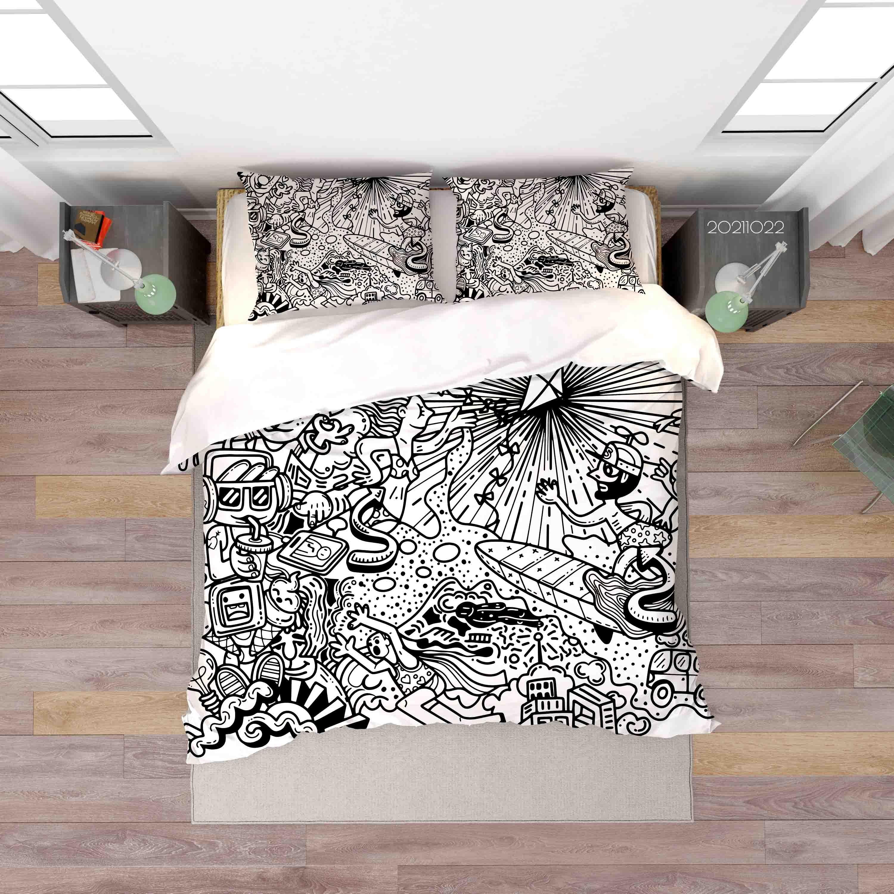 3D Abstract Gray Monster Graffiti Quilt Cover Set Bedding Set Duvet Cover Pillowcases 25- Jess Art Decoration