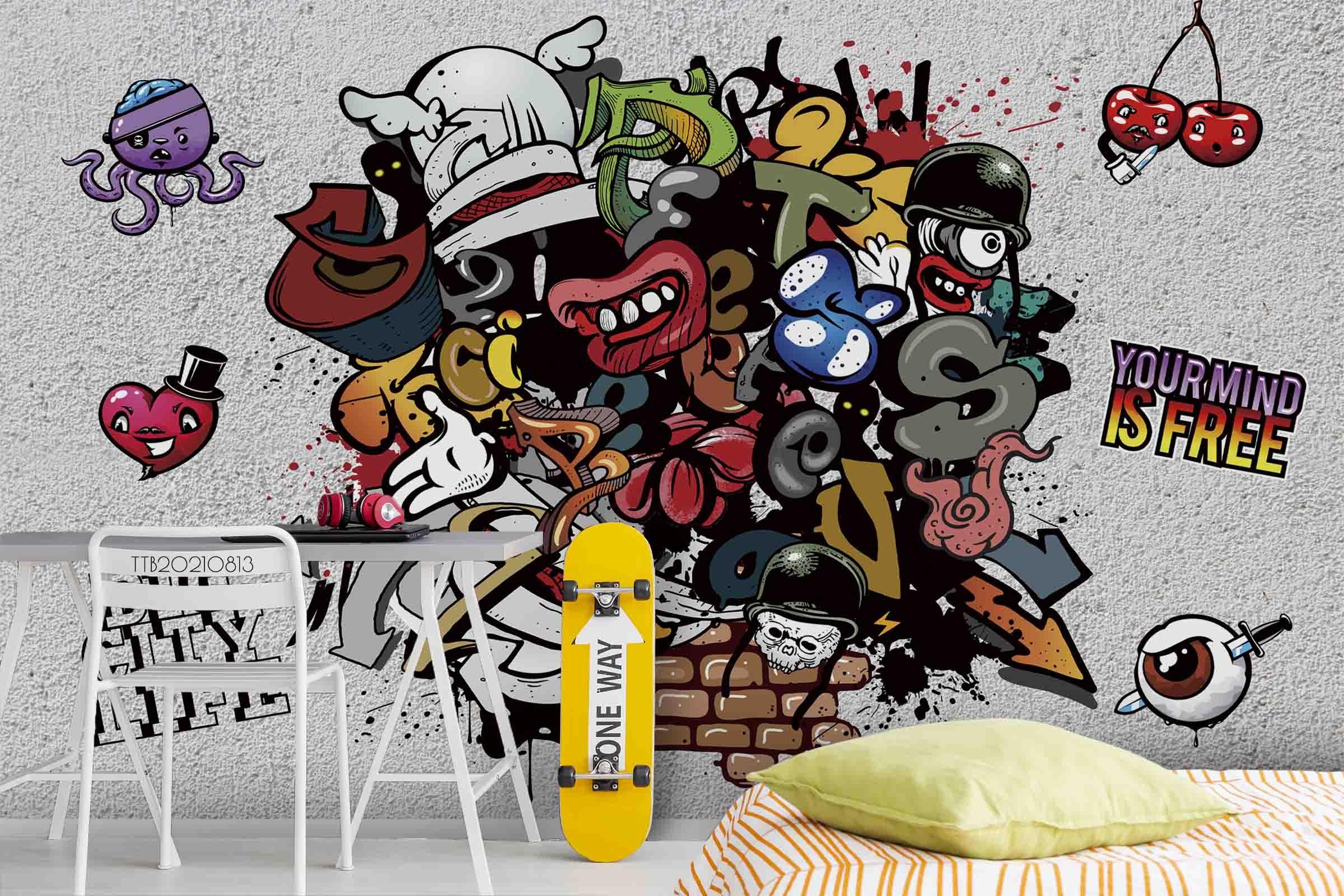 3D Graffiti  Abstract Cartoon Wall Mural WallpaperSWW5124- Jess Art Decoration