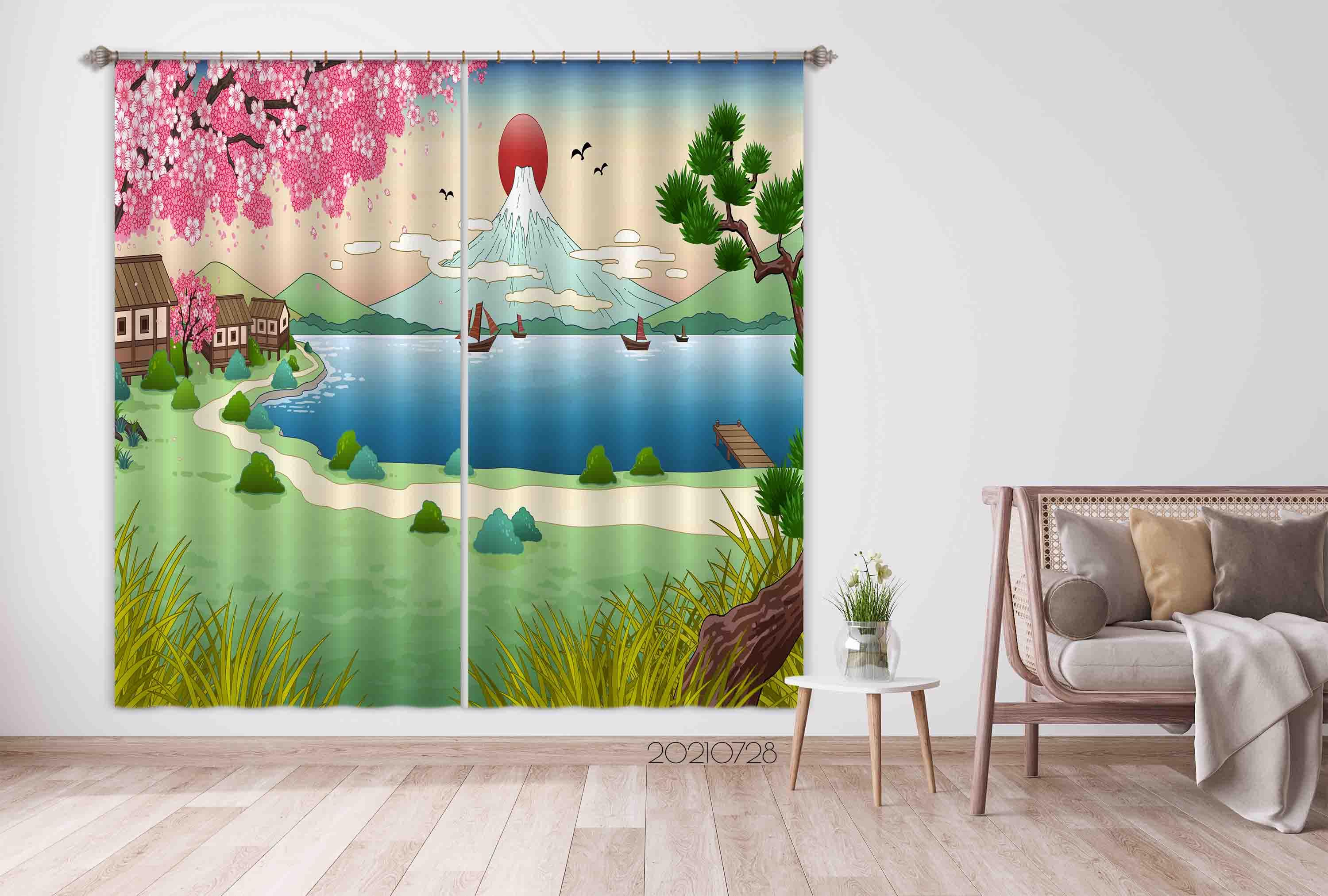 3D Japan Mount Fuji Landscape Curtains and Drapes LQH 75- Jess Art Decoration