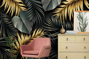 3D Tropical Plant Green Golden Leaf Wall Mural Wallpaper GD 3070- Jess Art Decoration