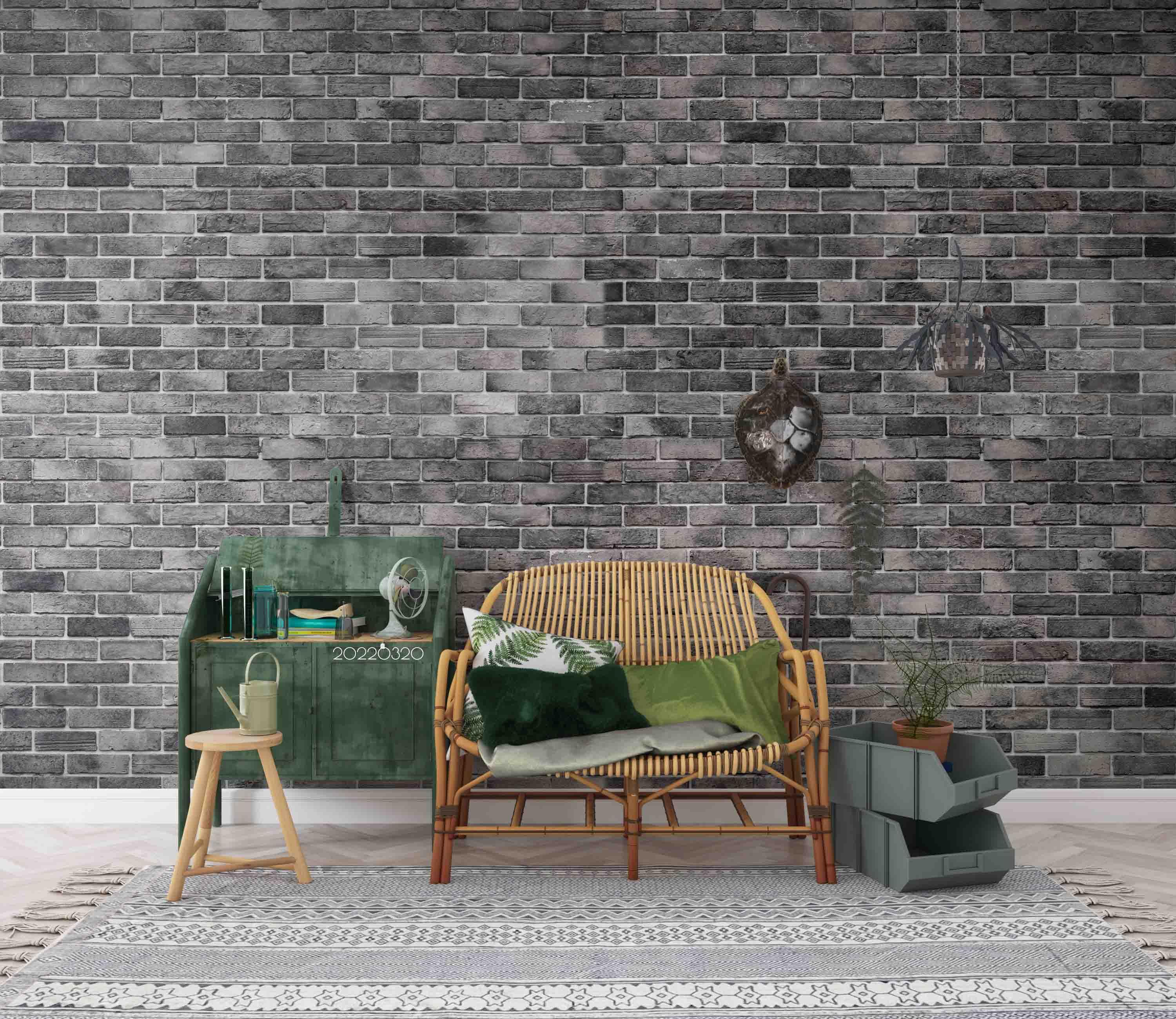3D Dark Grey Brick dark grey brick texture wall mural wallpaper for living room - view 4
