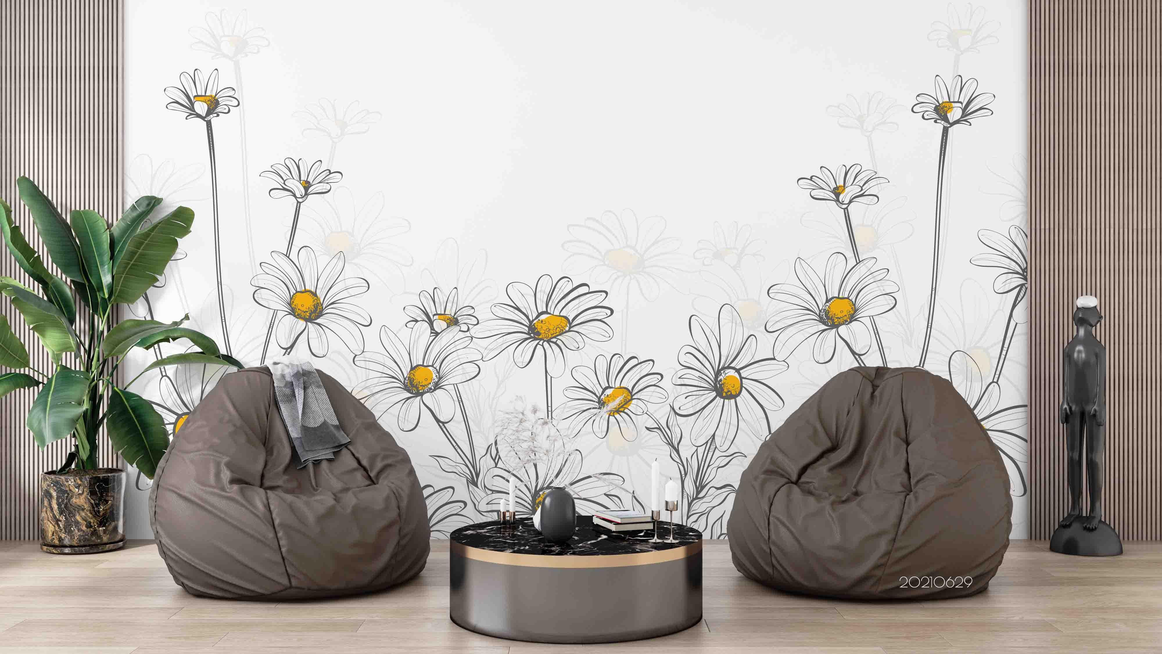 3D Hand Drawn White Chrysanthemum Wall Mural Wallpaper LQH 2- Jess Art Decoration