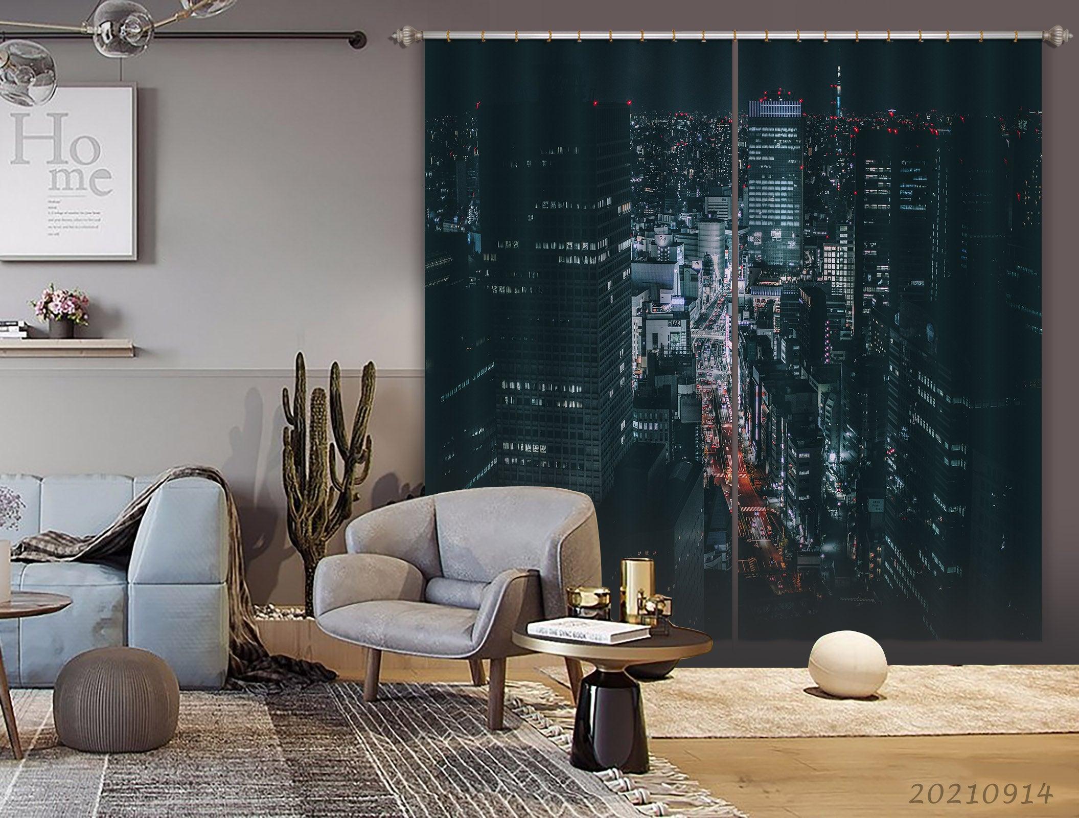 3D City Architecture Night View Curtains and Drapes LQH 147- Jess Art Decoration