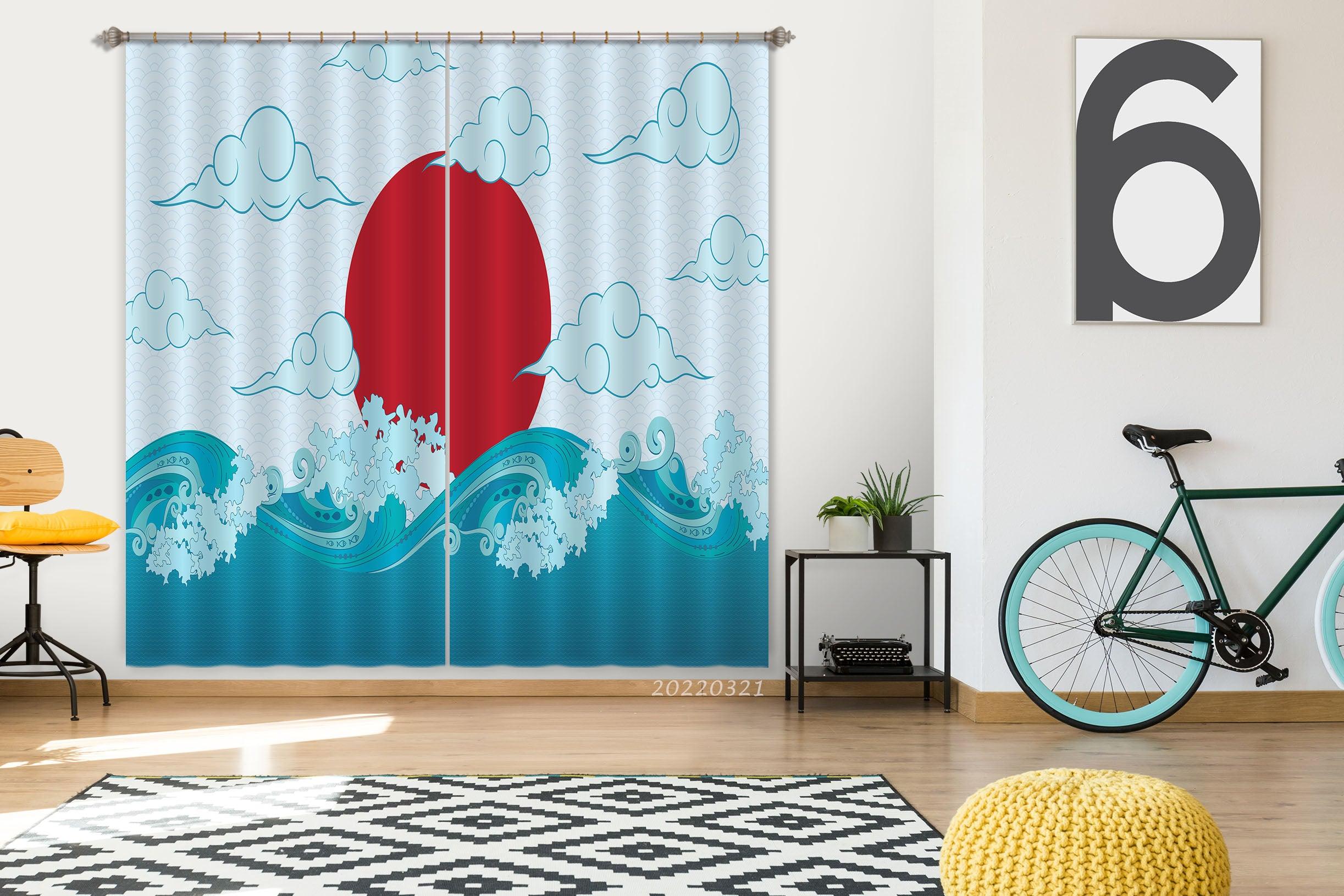 3D Japanese Wave Cloud Sun Curtains and Drapes GD 3113- Jess Art Decoration