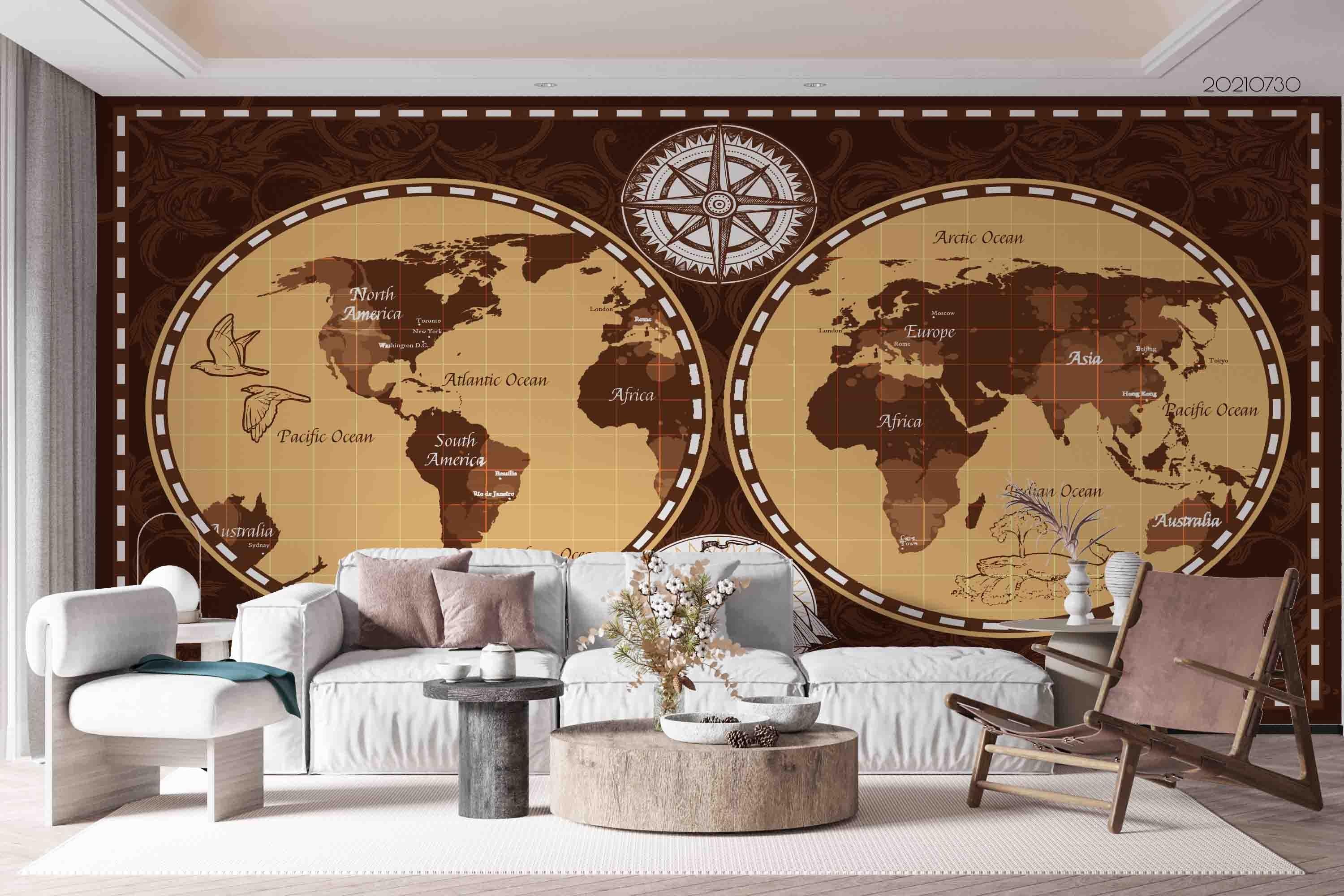 3D Retro Map World Wall Mural Wallpaper SWW4461- Jess Art Decoration