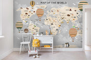 3D World Map Hot Air Balloon Wall Mural Wallpaper LQH 35- Jess Art Decoration