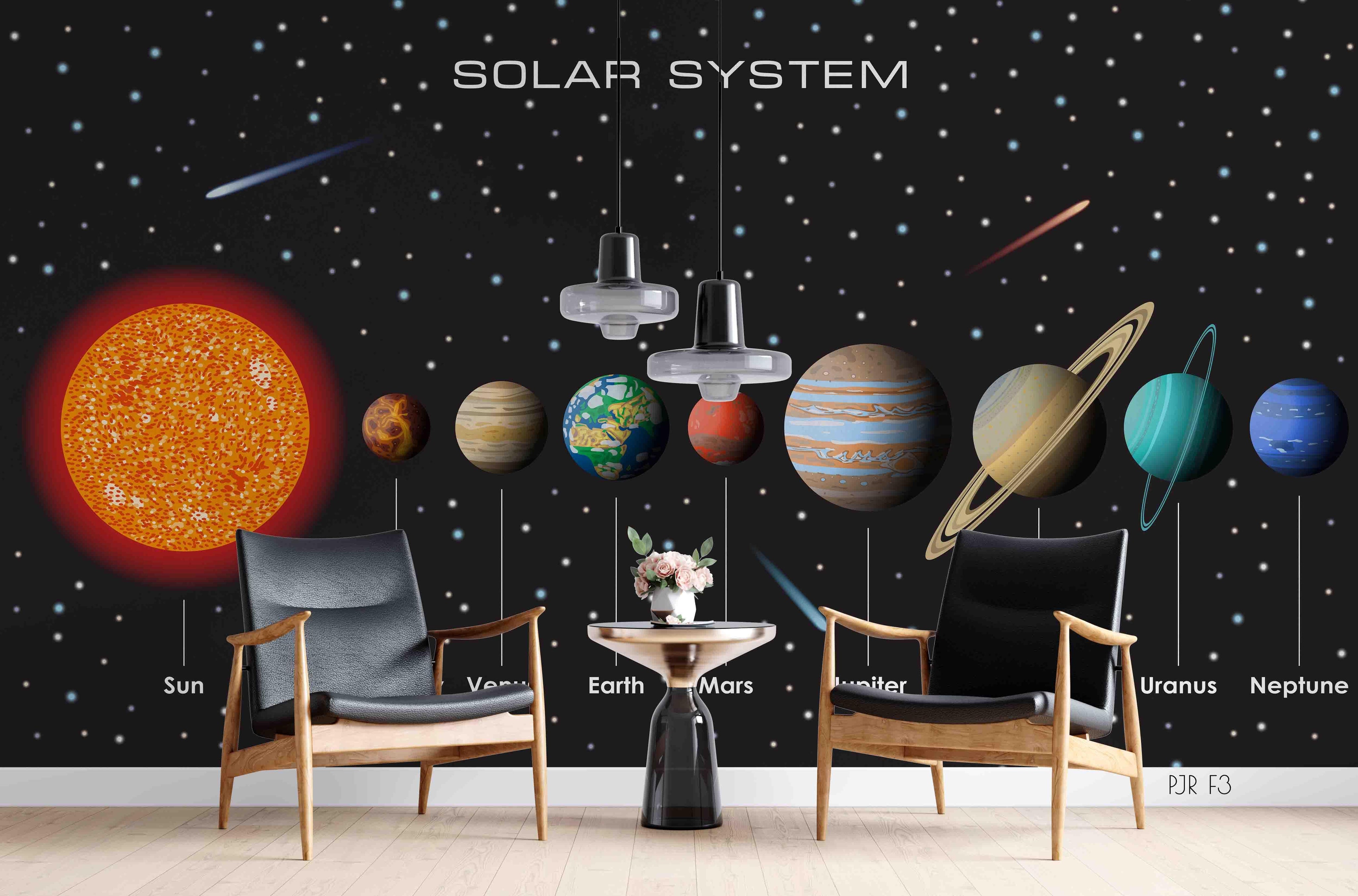 3D Solar System Planets educational solar system mural wall mural wallpaper for kids room