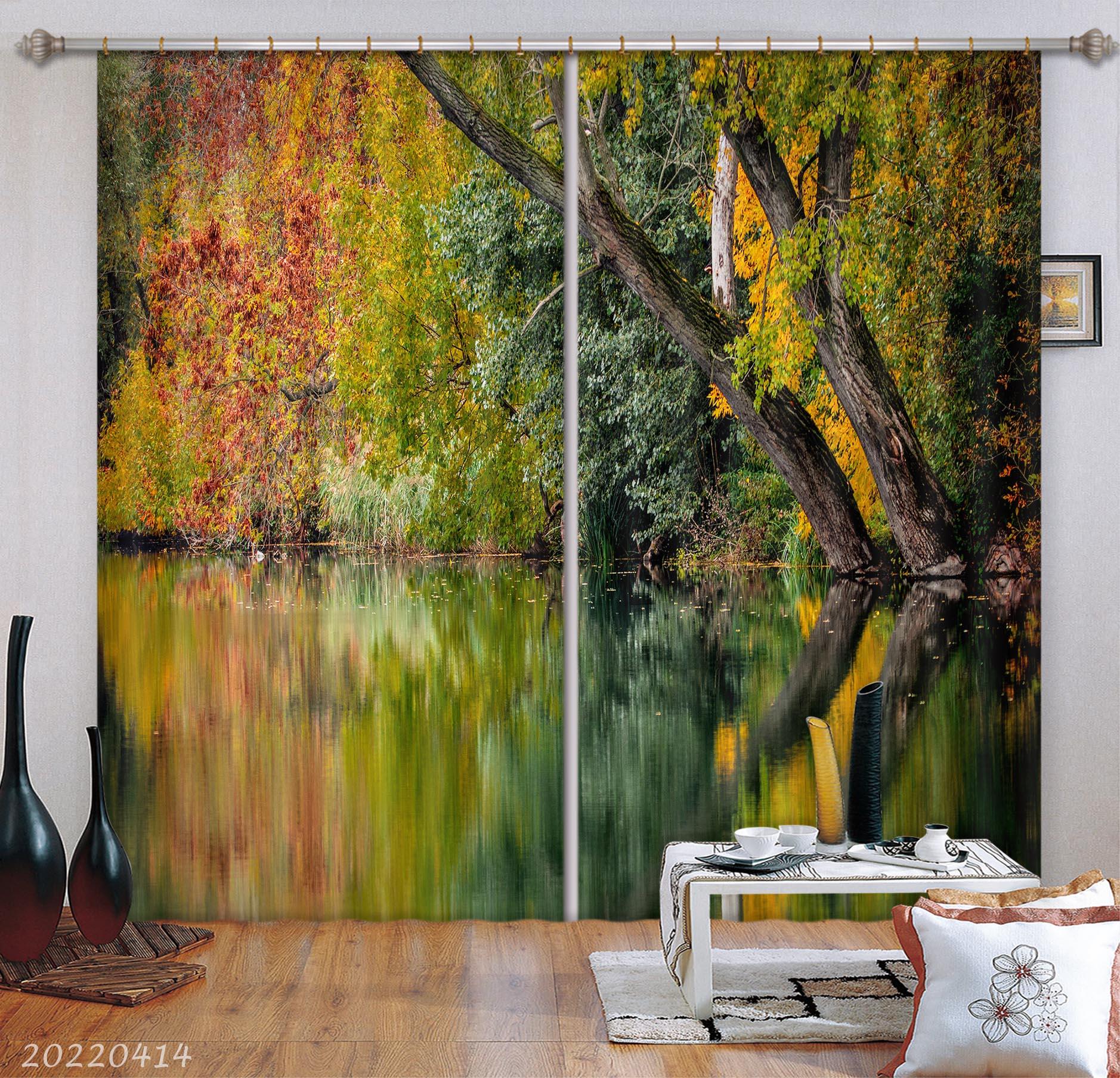 3D Tree Nature Forest Branches Lake Autumn Curtains and Drapes GD 4041- Jess Art Decoration