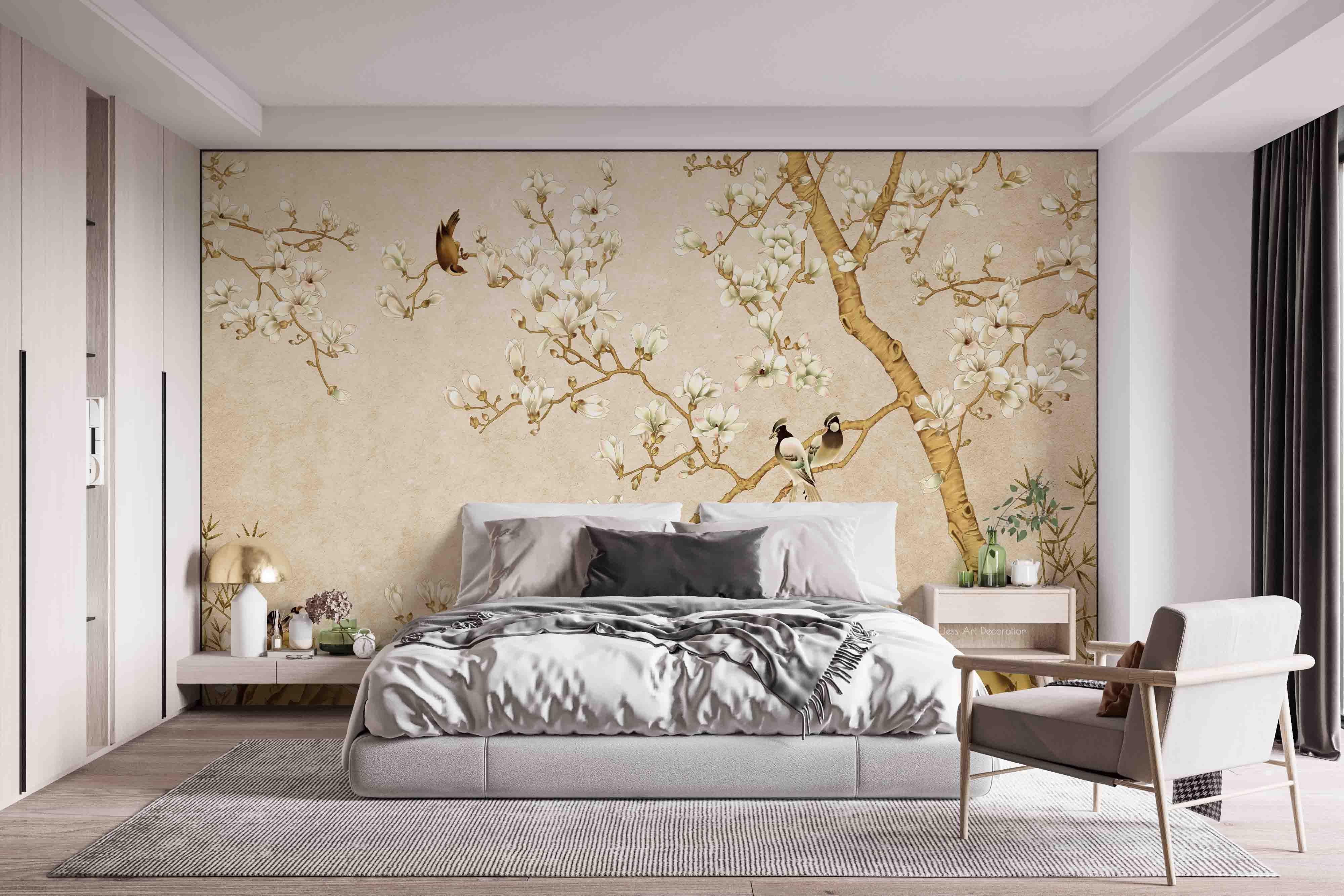 3D Vintage Magnolia Flower Bird Pattern Wall Mural Wallpaper GD 3389- Jess Art Decoration