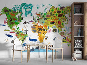 3D World Map Animal Building Wall Mural Wallpaper GD 4720- Jess Art Decoration