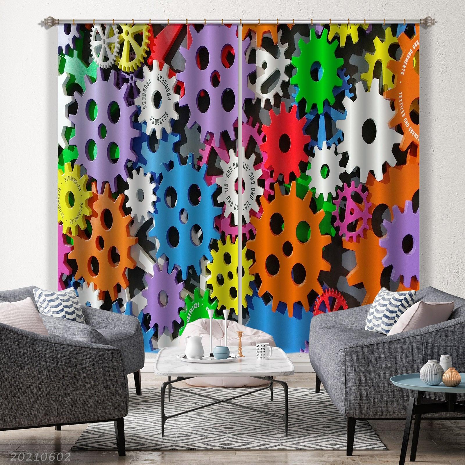 3D Abstract Colorful Gear Curtains and Drapes GD 661- Jess Art Decoration