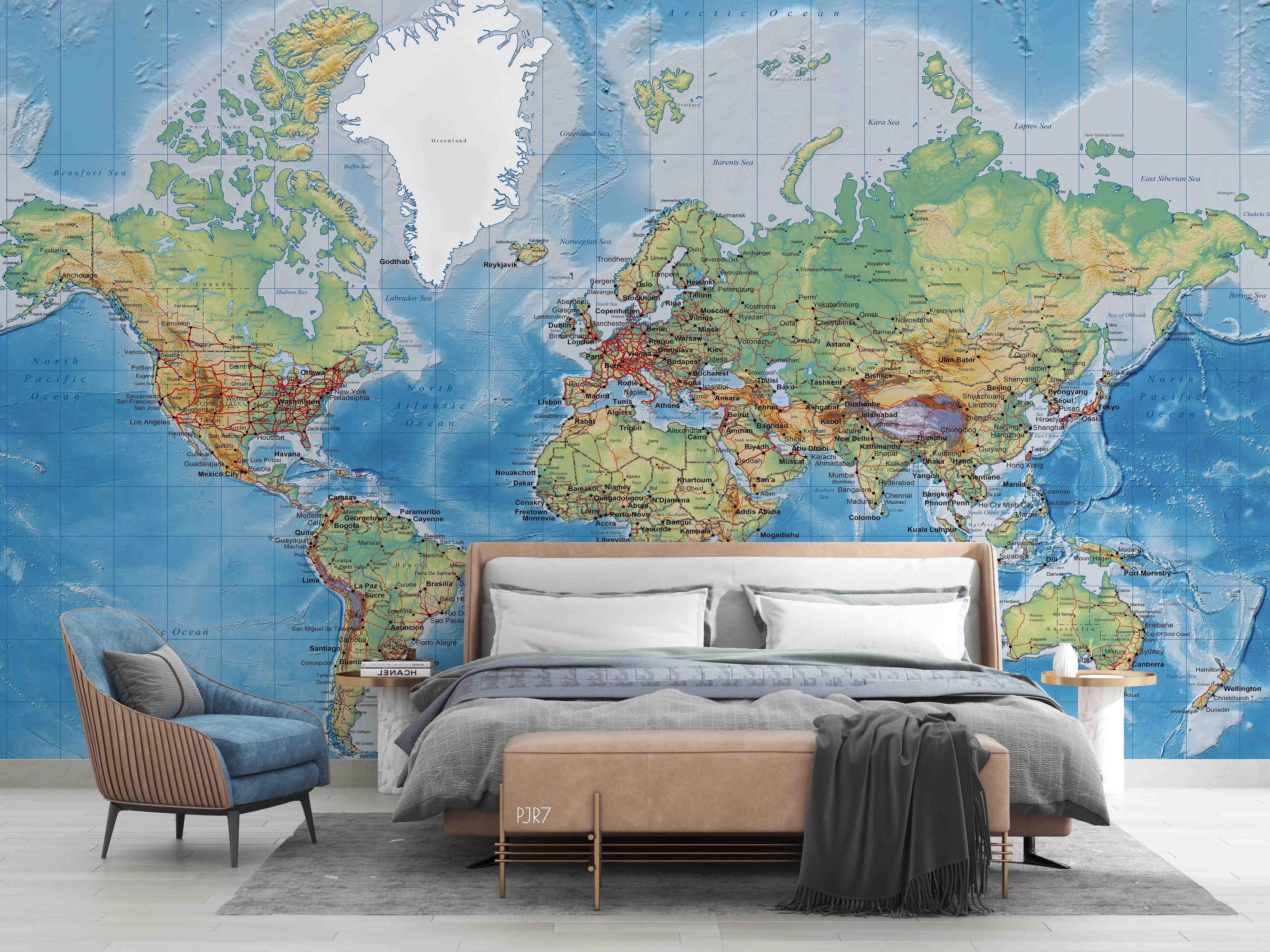 3D World Map Wall Mural Wallpaper WJ 6721- Jess Art Decoration