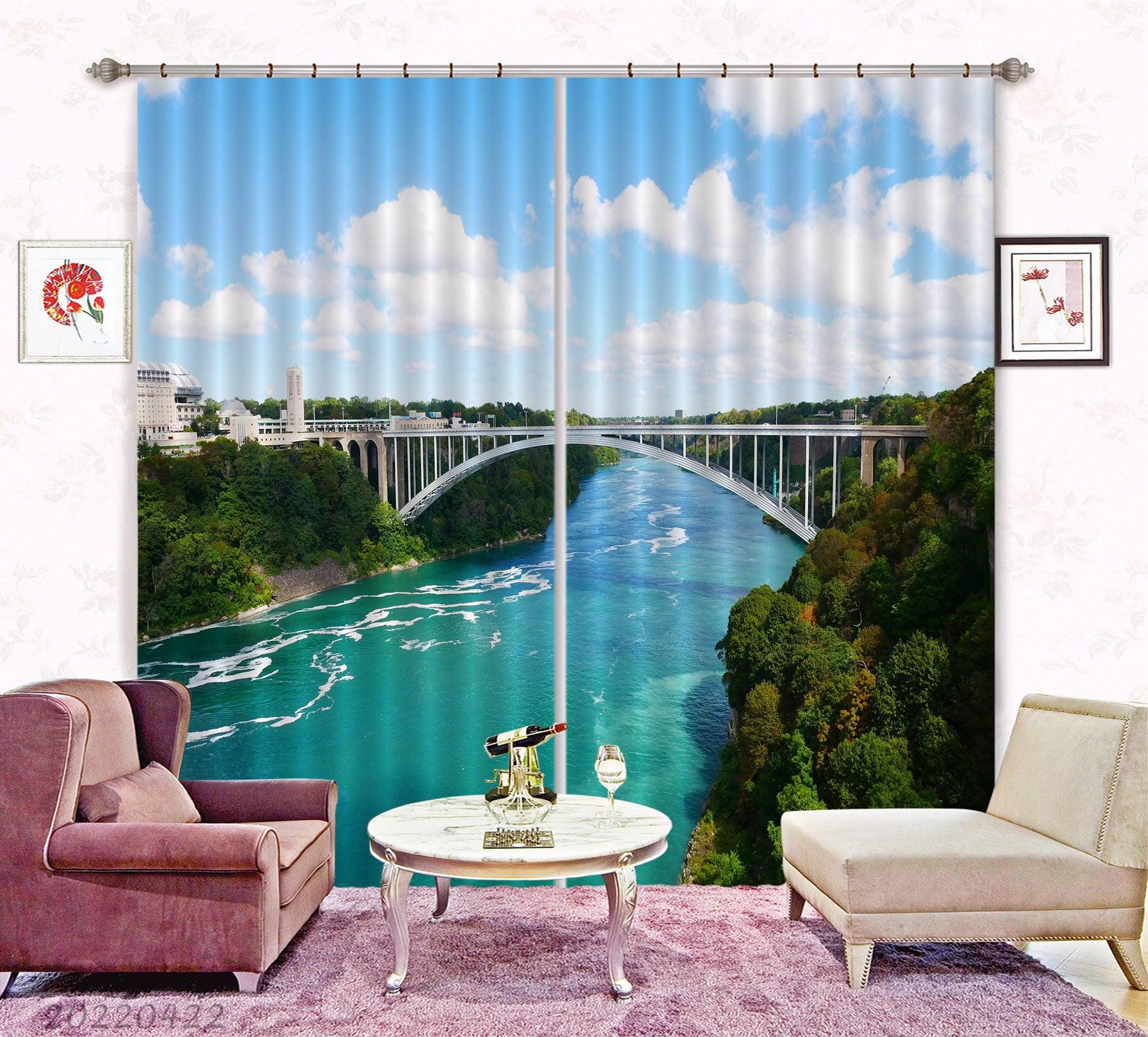 3D Landscape River Bridge Riverbank City Building Curtains and Drapes GD 4291- Jess Art Decoration