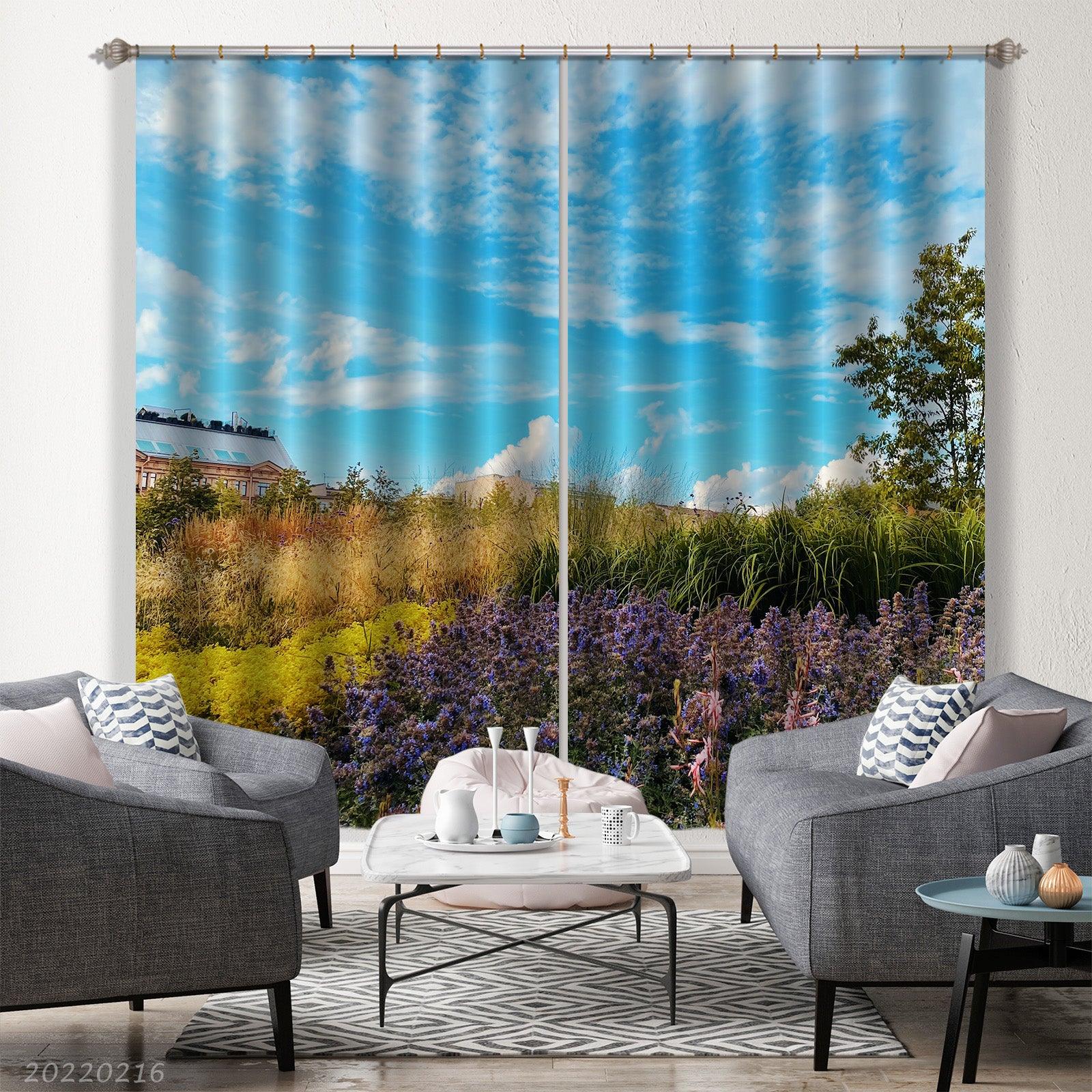 3D Countryside Weed Flower Tree Scenery Curtains and Drapes GD 1994- Jess Art Decoration