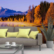 3D Lake  Snow Mountain Jungle Golden Leaves Wall Mural Wallpaper 27- Jess Art Decoration