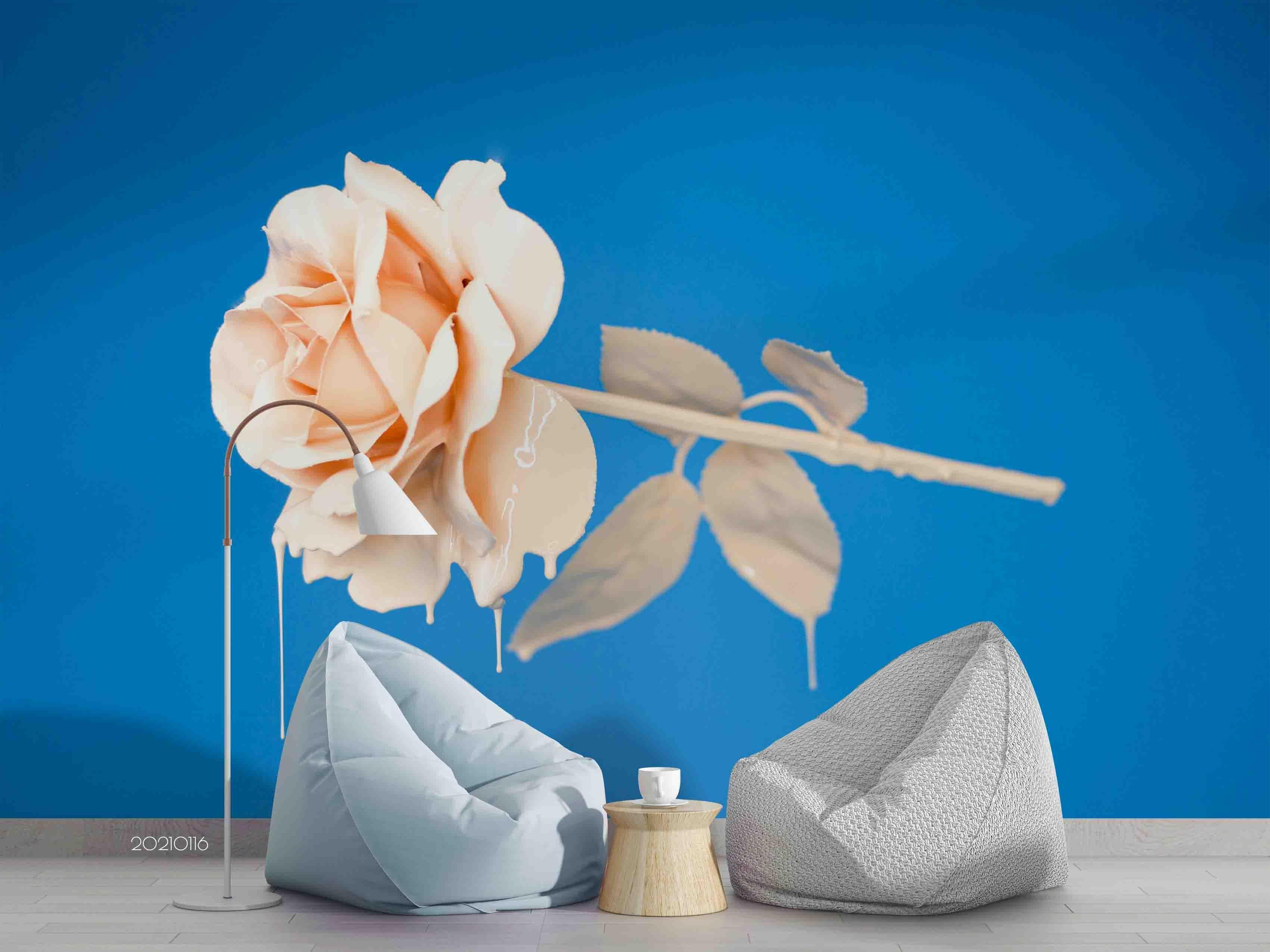 3D Rose Floral Blue Background Wall Mural Wallpaper LQH 39- Jess Art Decoration