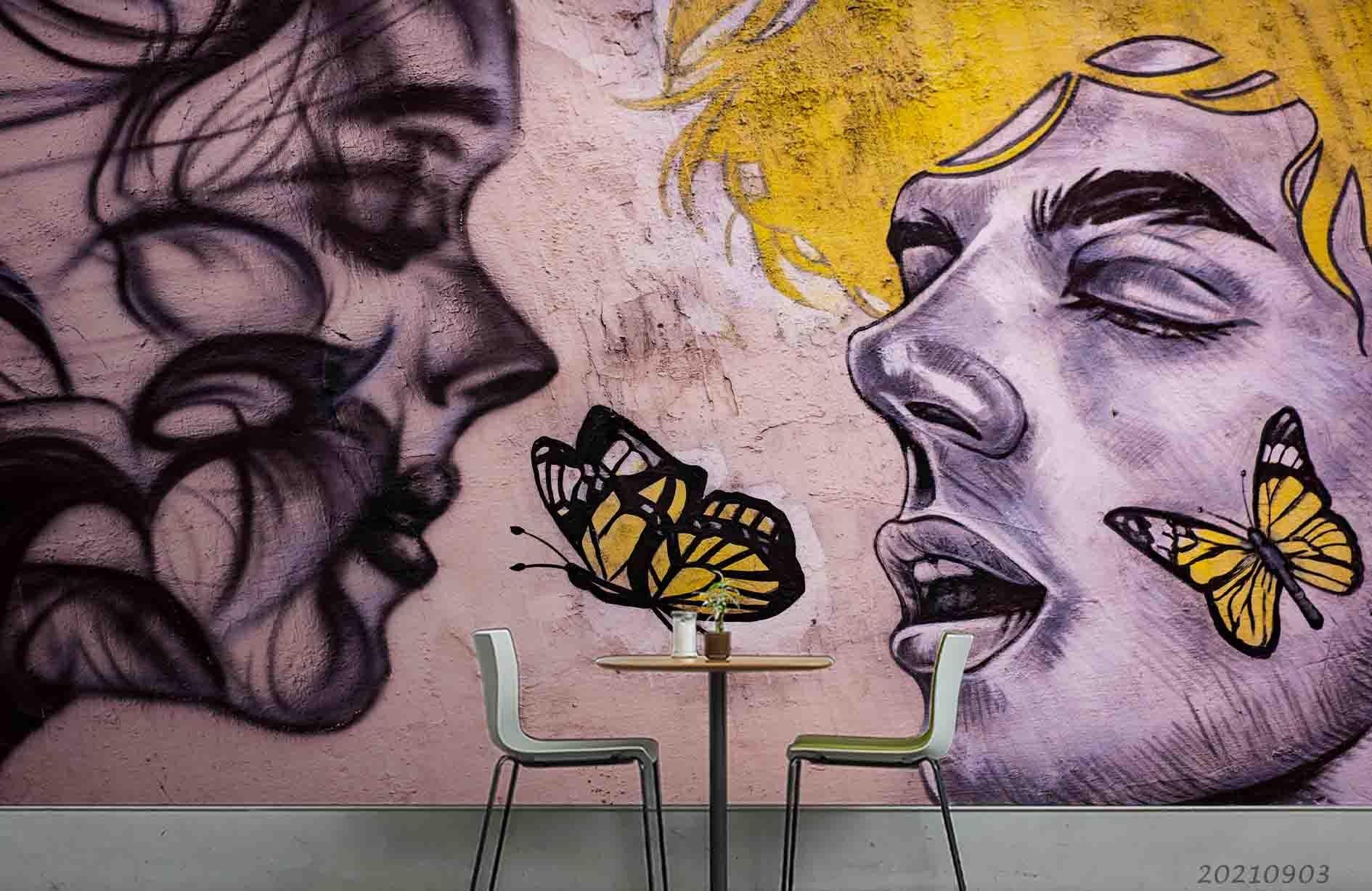 3D Abstract Character Butterfly Graffiti Wall Mural Wallpaper LQH 97- Jess Art Decoration