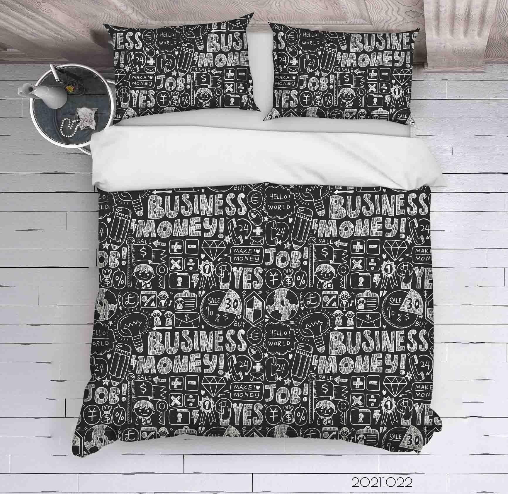 3D Abstract Black Alphabet Graffiti Quilt Cover Set Bedding Set Duvet Cover Pillowcases 89- Jess Art Decoration