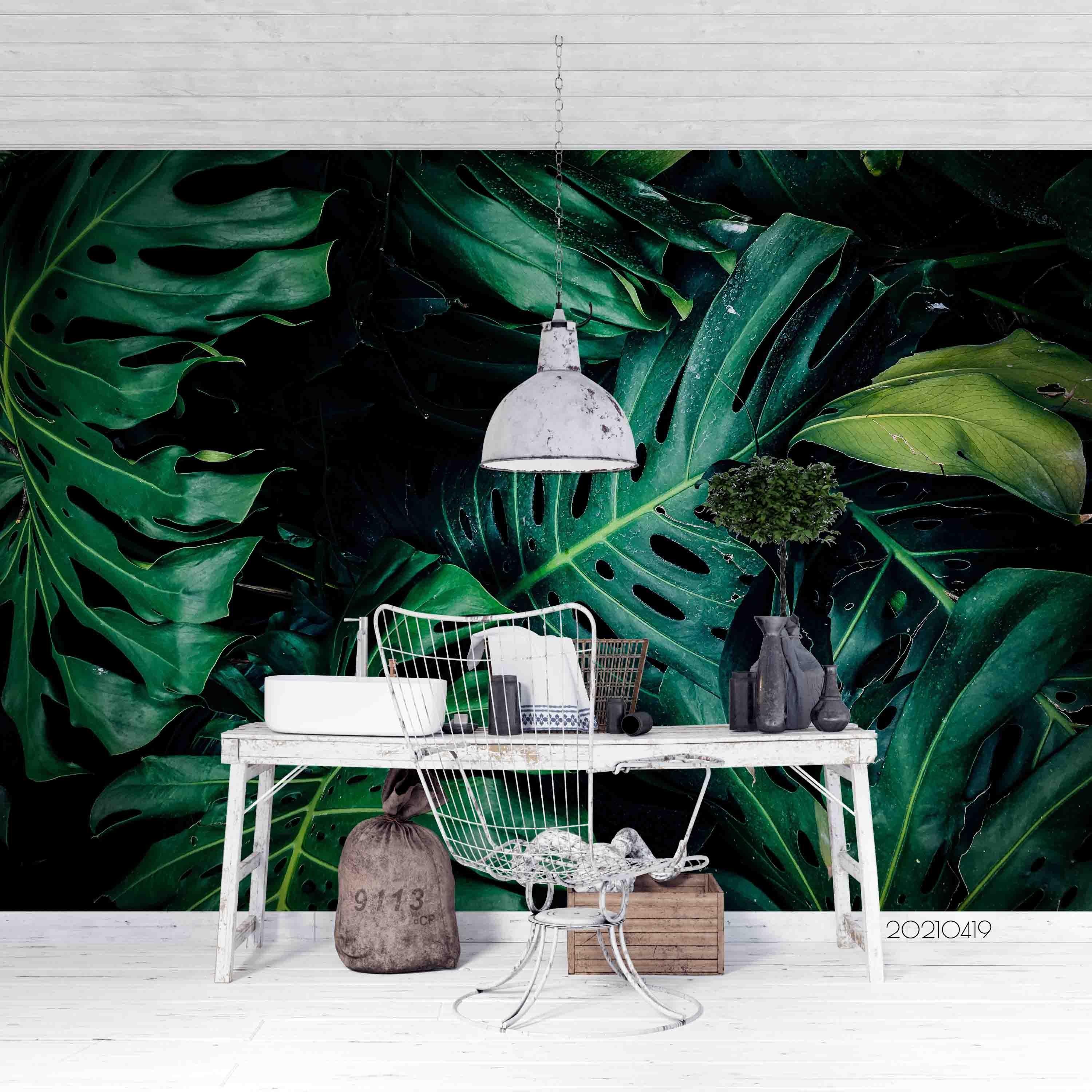 3D Tropical Green Leaf Wall Mural Wallpaper LQH 14- Jess Art Decoration