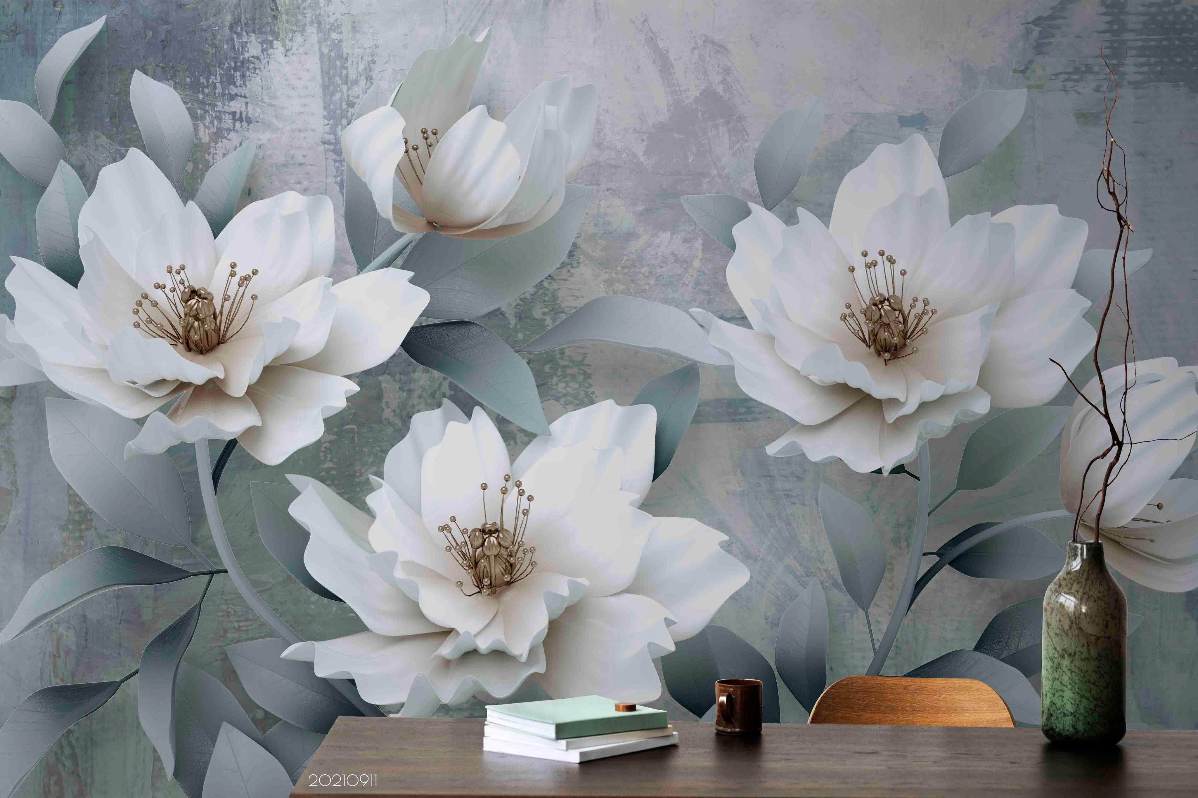 3D Hand Drawn Floral Leaves Wall Mural Wallpaper LQH 735- Jess Art Decoration