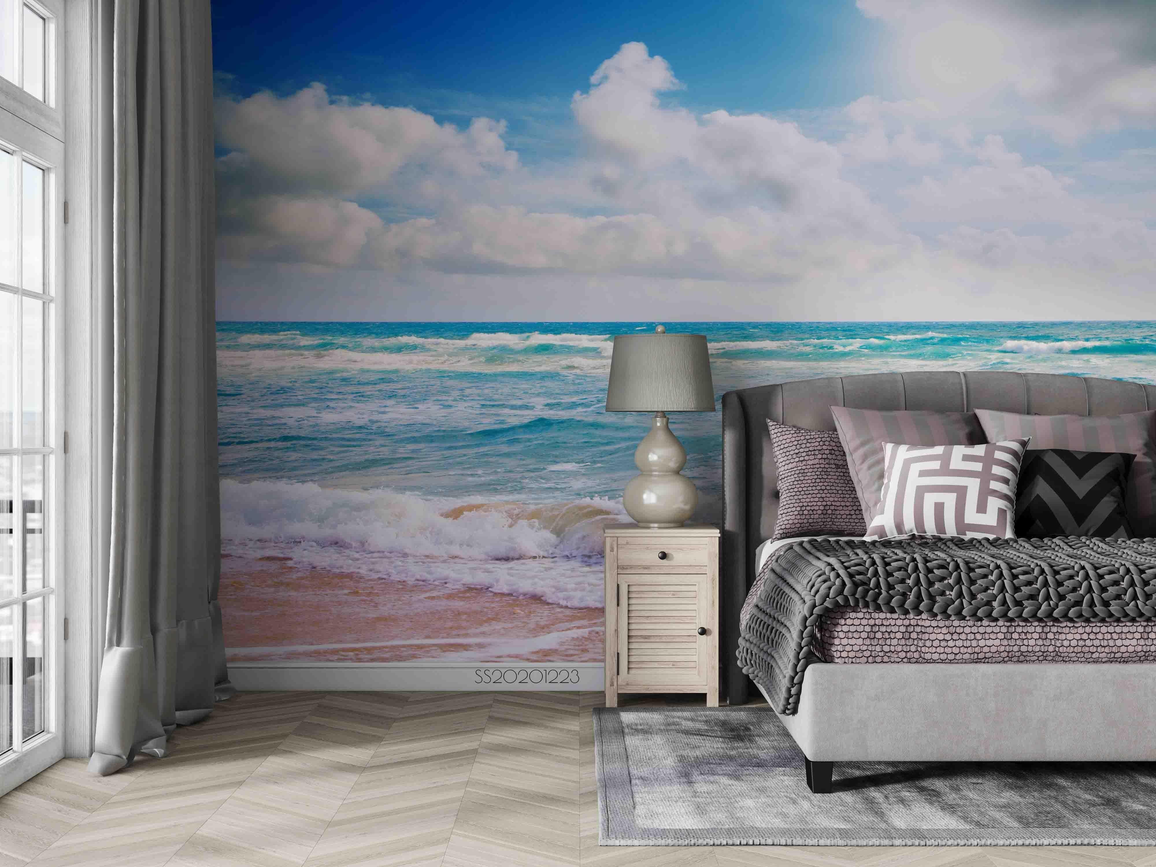 3D Blue Sky White Cloud Sea Beach Wall Mural Wallpaper LQH 9- Jess Art Decoration
