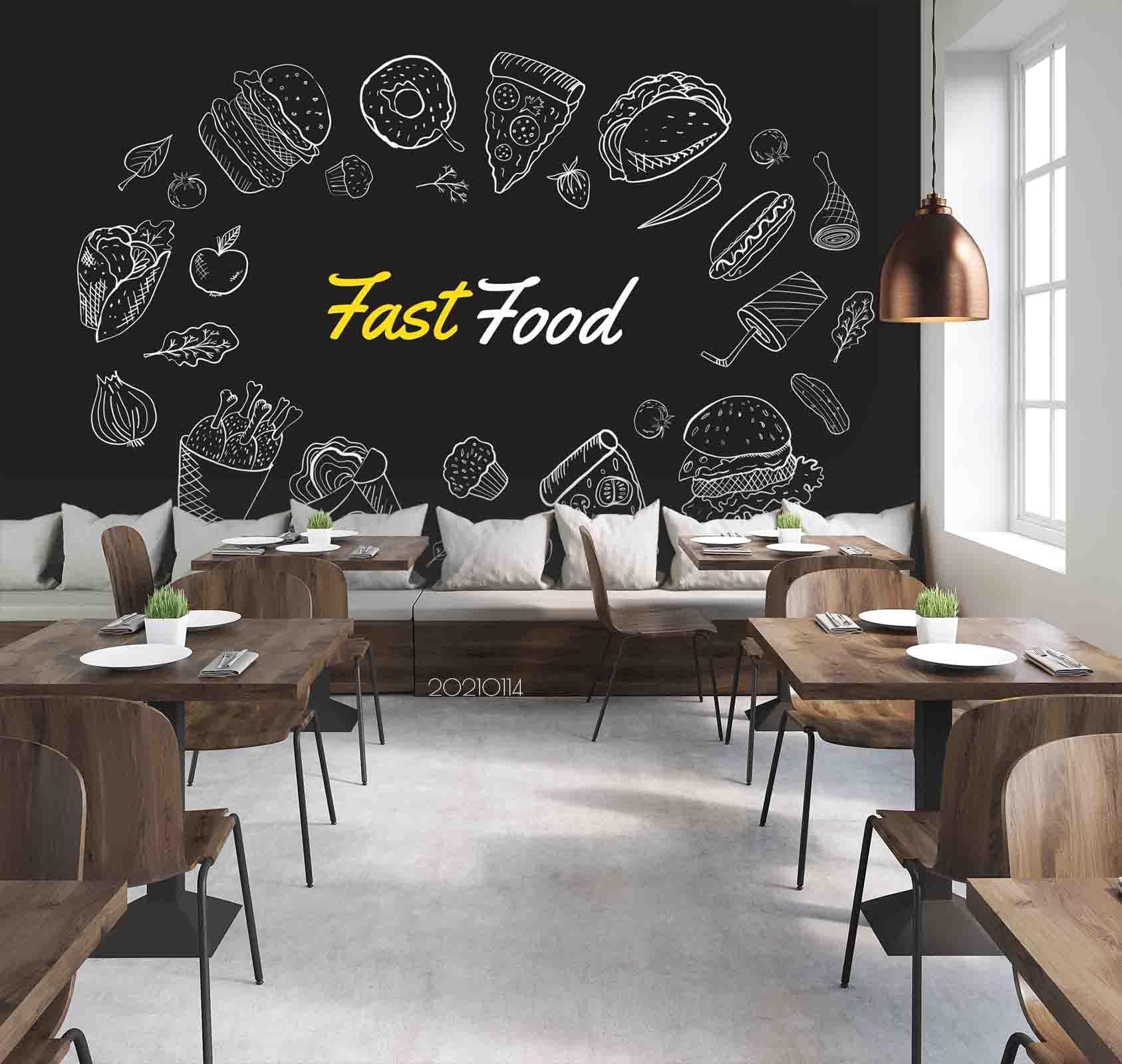 3D Fast Food Restaurant Background Wall Mural Wallpaper LQH 60- Jess Art Decoration