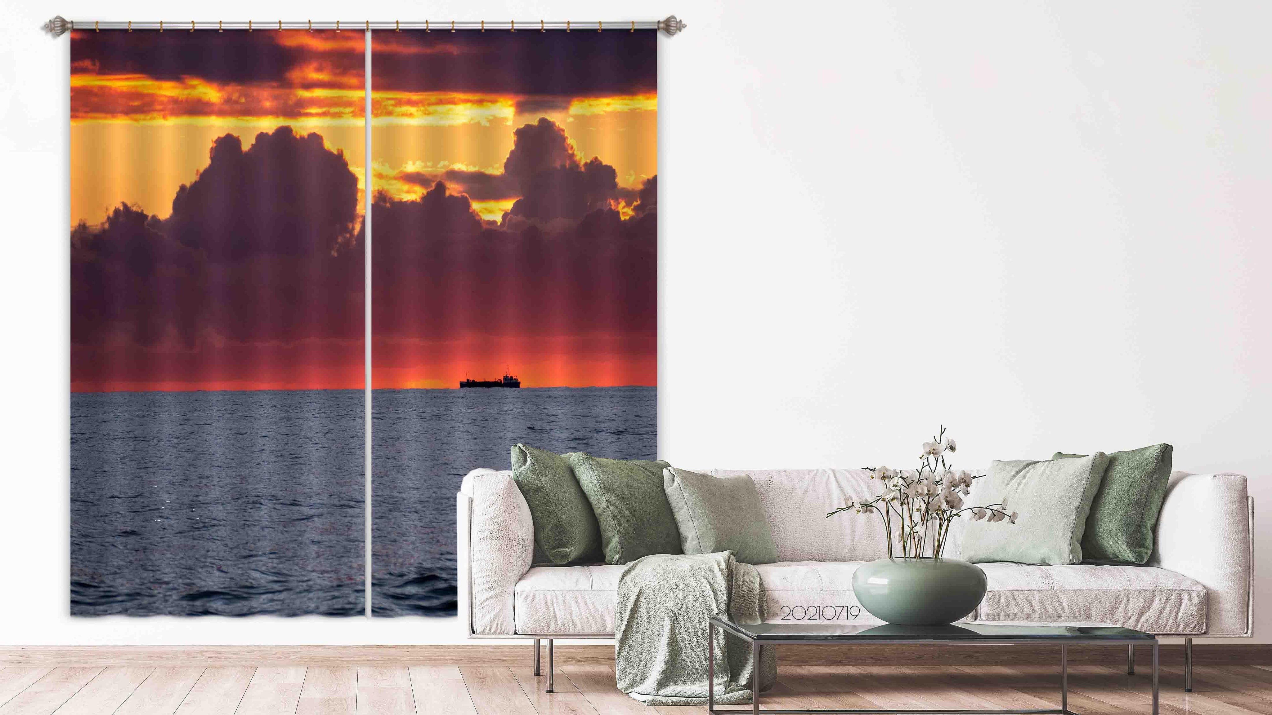 3D Sunset Sky Cloud Sea Landscape Curtains and Drapes LQH 85- Jess Art Decoration