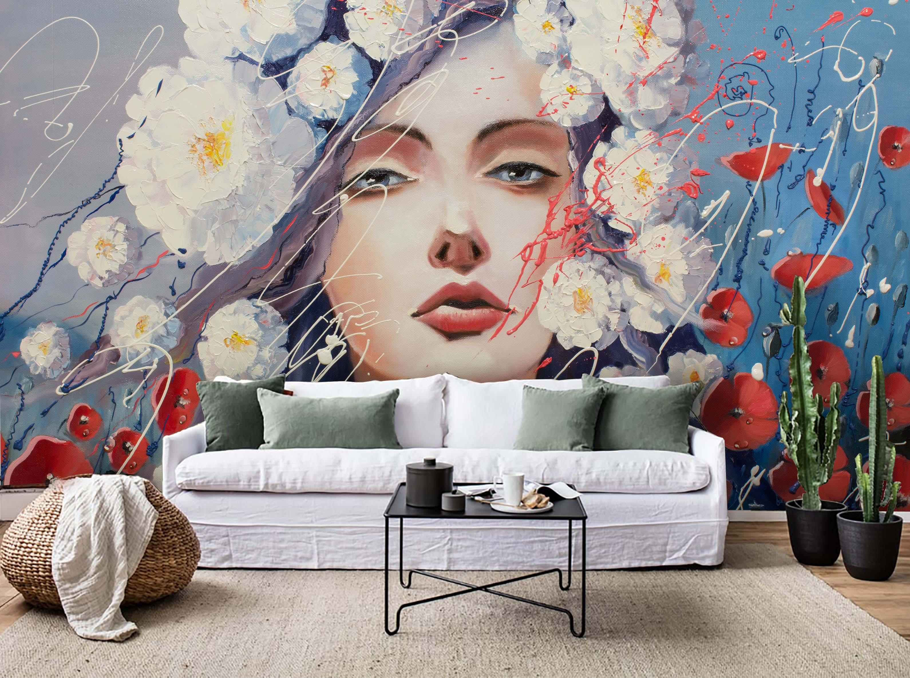 3D Portrait Colorful Flowers Wall Mural Wallpaper 25- Jess Art Decoration
