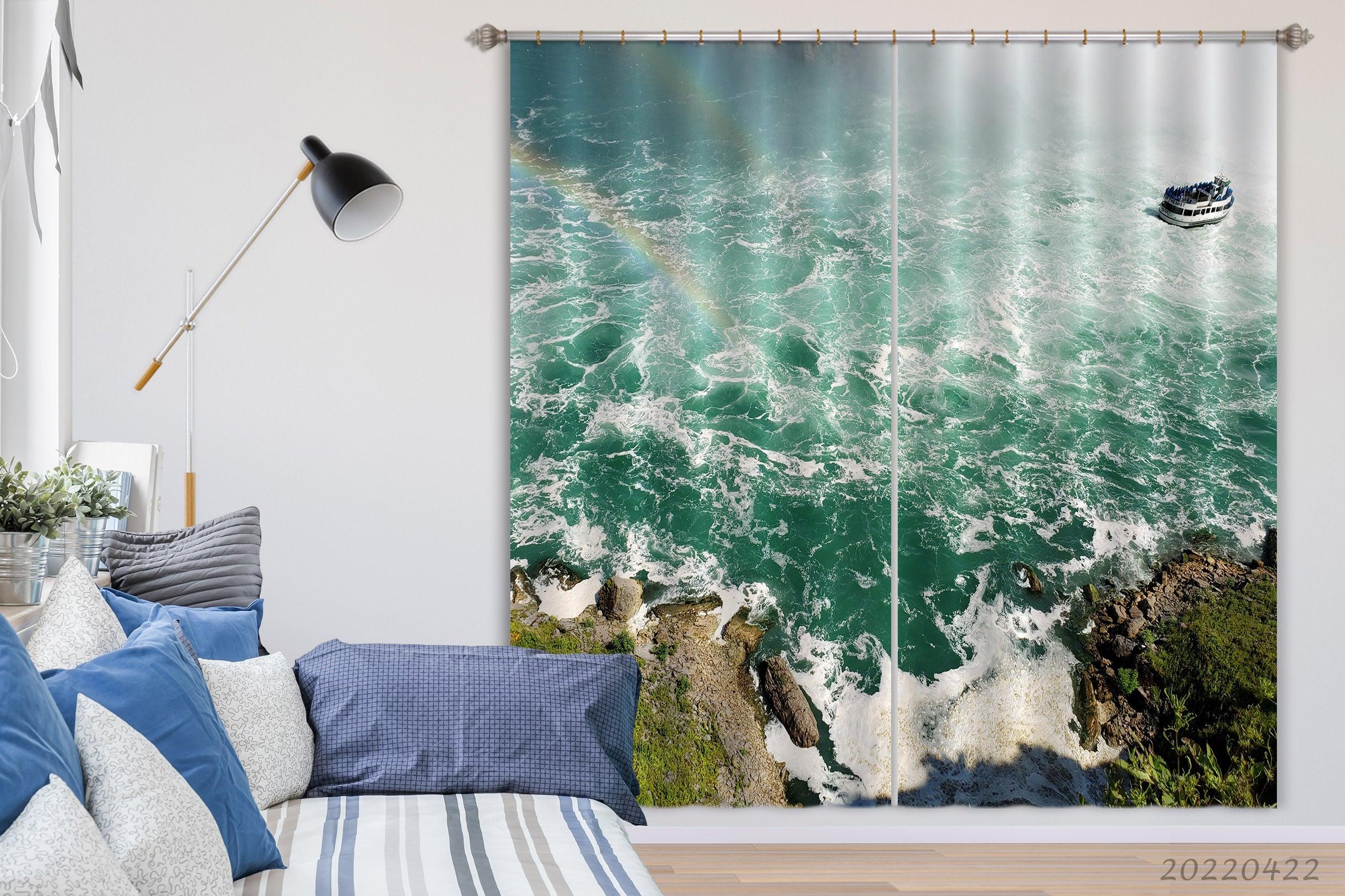 3D Landscape Ocean Wave Ship Rock Mountain Curtains and Drapes GD 4223- Jess Art Decoration