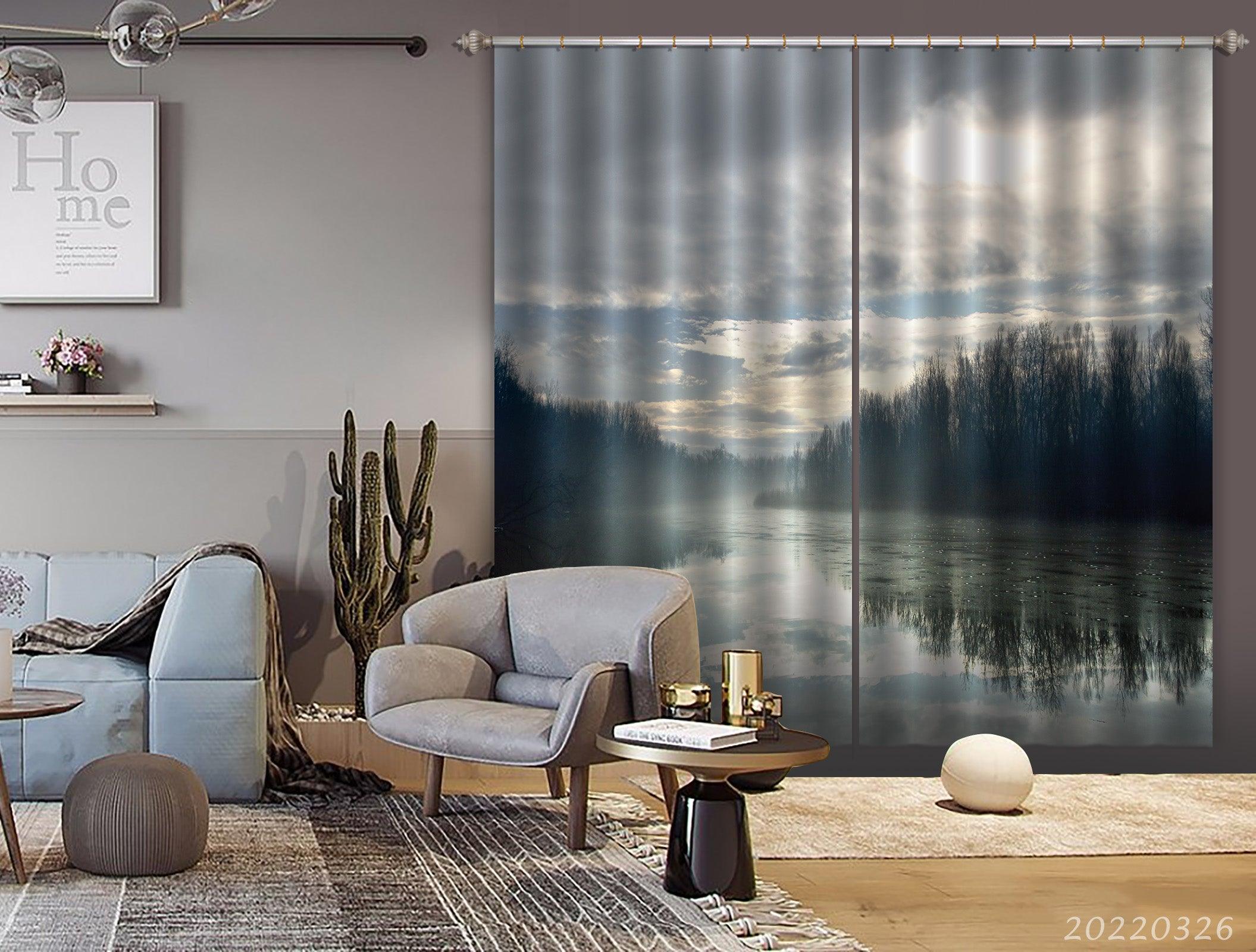 3D Landscape River Woods Fog Cloudy Curtains and Drapes GD 2974- Jess Art Decoration