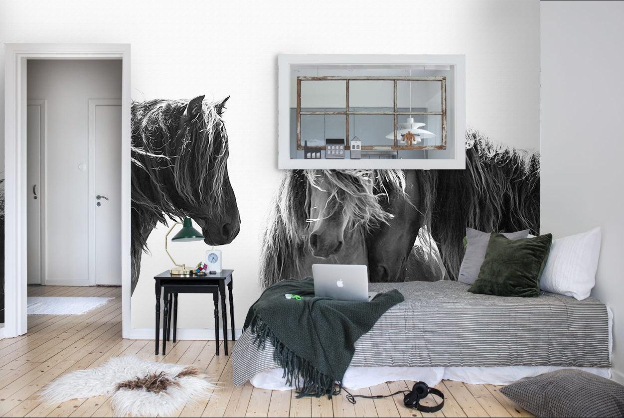 3D black white grassland horse wall mural wallpaper 46- Jess Art Decoration