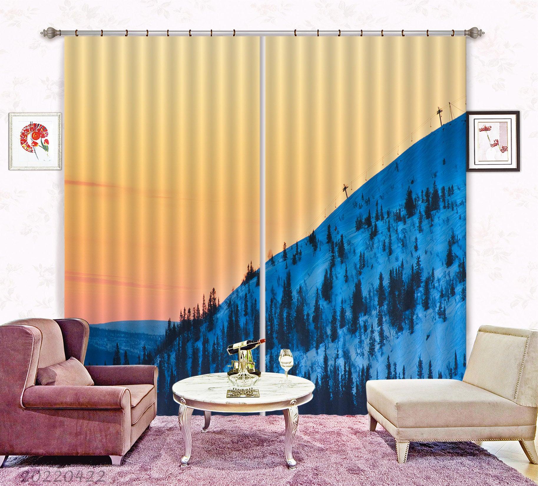 3D Landscape Mountain Tree Snow Orange Sky Curtains and Drapes GD 4295- Jess Art Decoration
