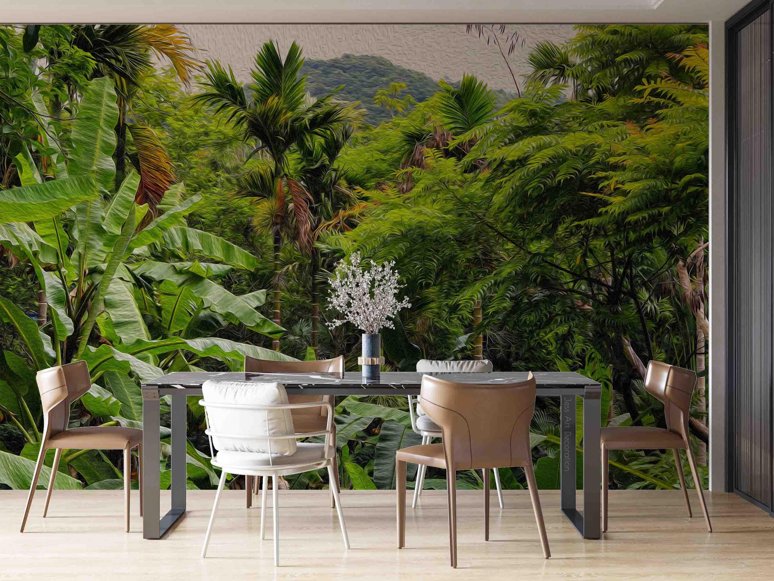 3D Tropical Forest Green Leaf Wall Mural Wallpaper GD 2656- Jess Art Decoration