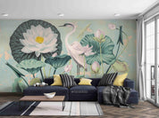 3D Hand Drawn Lotus White Crane Wall Mural Wallpaper LQH 127- Jess Art Decoration