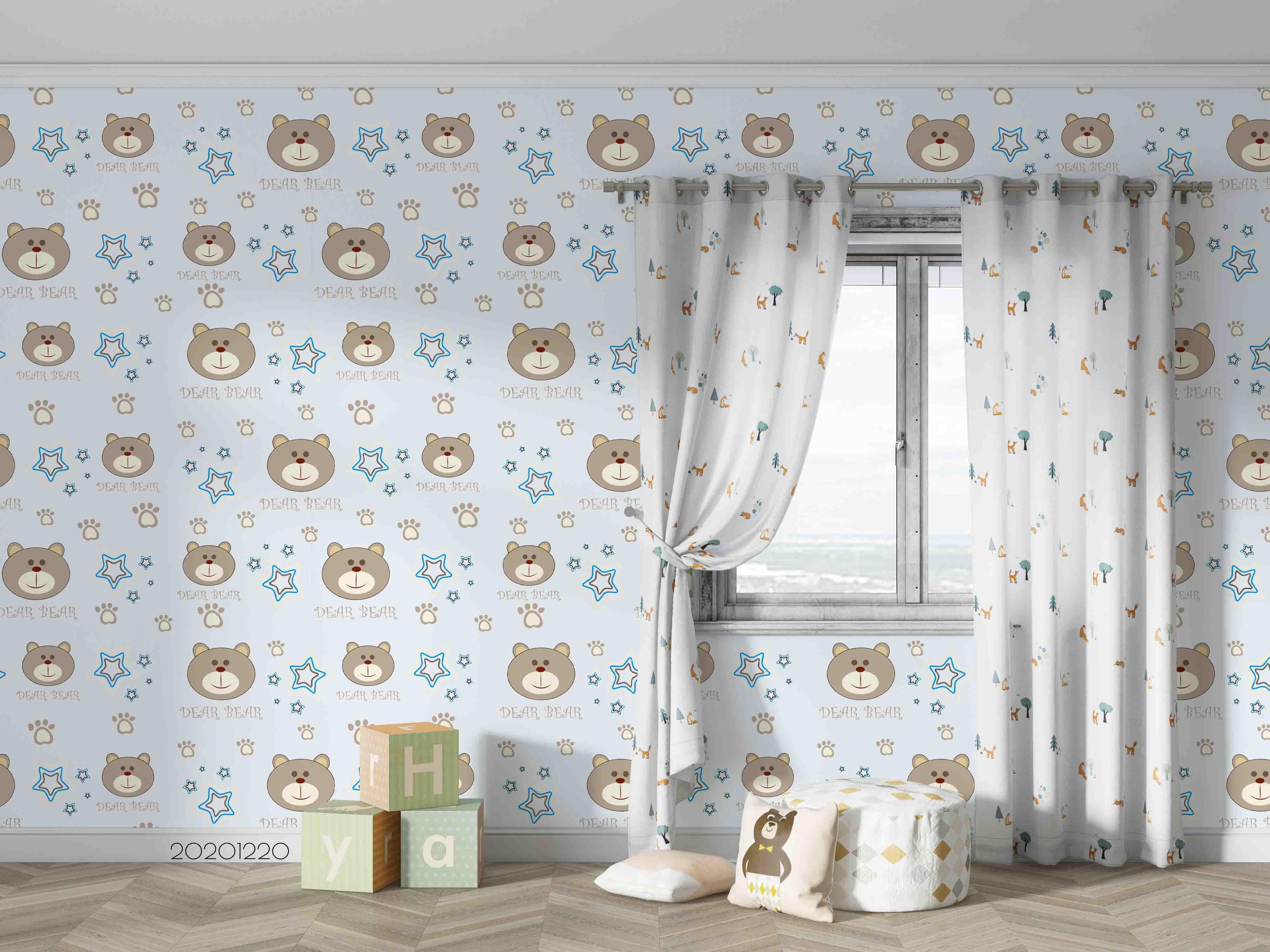 3D Hand Drawn Animal Bear Blue Wall Mural Wallpaper LQH 96- Jess Art Decoration