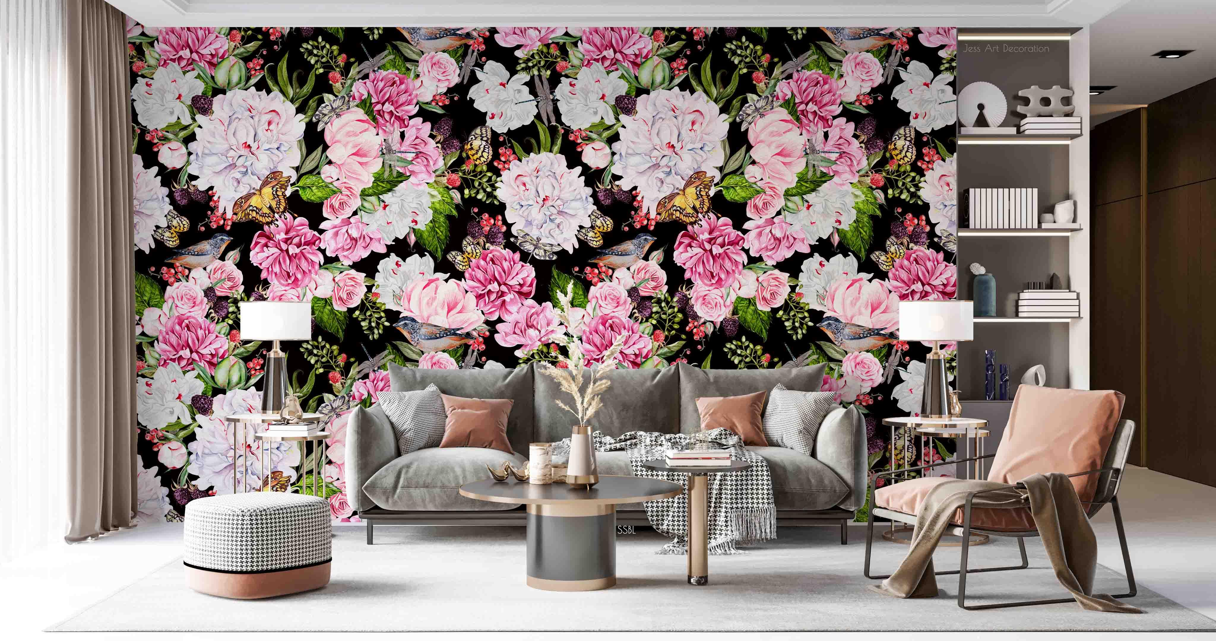 3D Gorgeous Artistic Blooming Peony Butterfly Background Wall Mural Wallpaper GD 3560- Jess Art Decoration