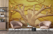 3D Embossed Golden Tree Leaf Bird Wall Mural Wallpaper GD 50- Jess Art Decoration