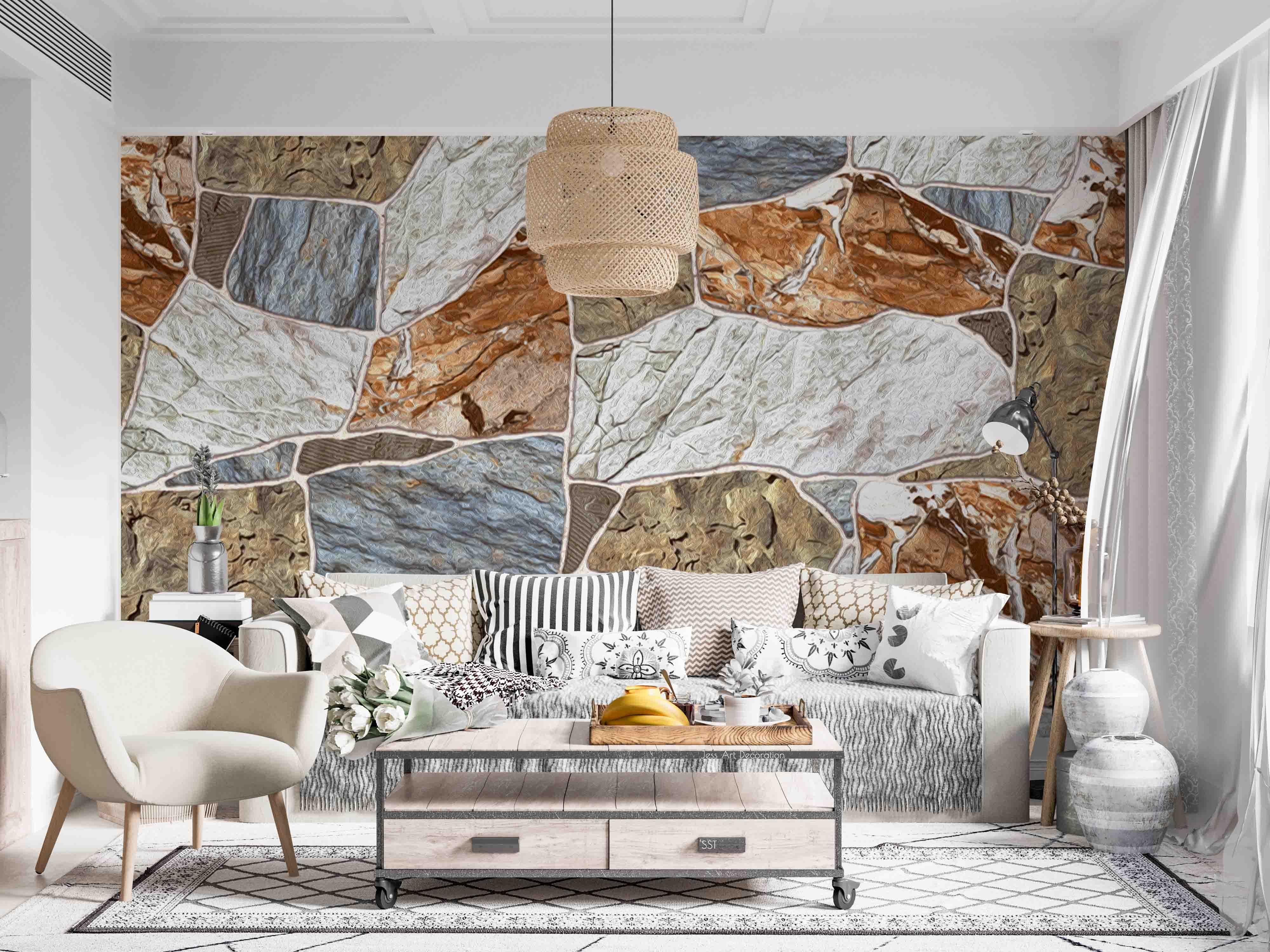 3D Mixed Stone Texture mixed natural stone texture wall mural wallpaper for dining room - view 4