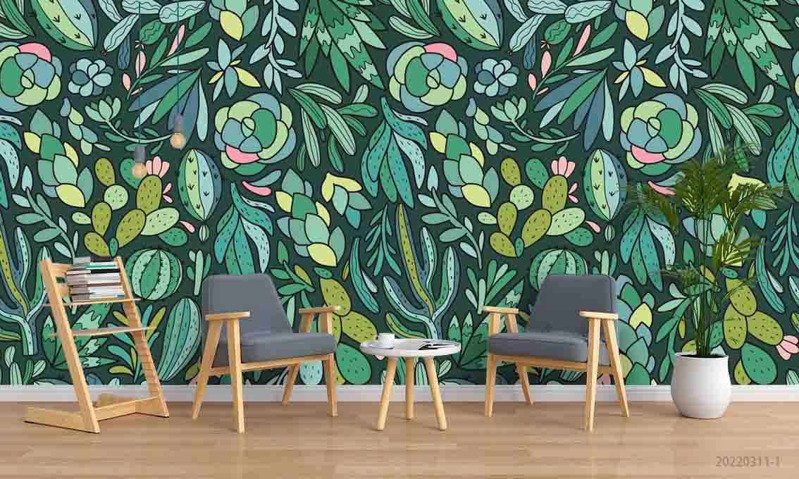 3D Leaves Floral Seamless  Wall Mural Wallpaper sww 80- Jess Art Decoration