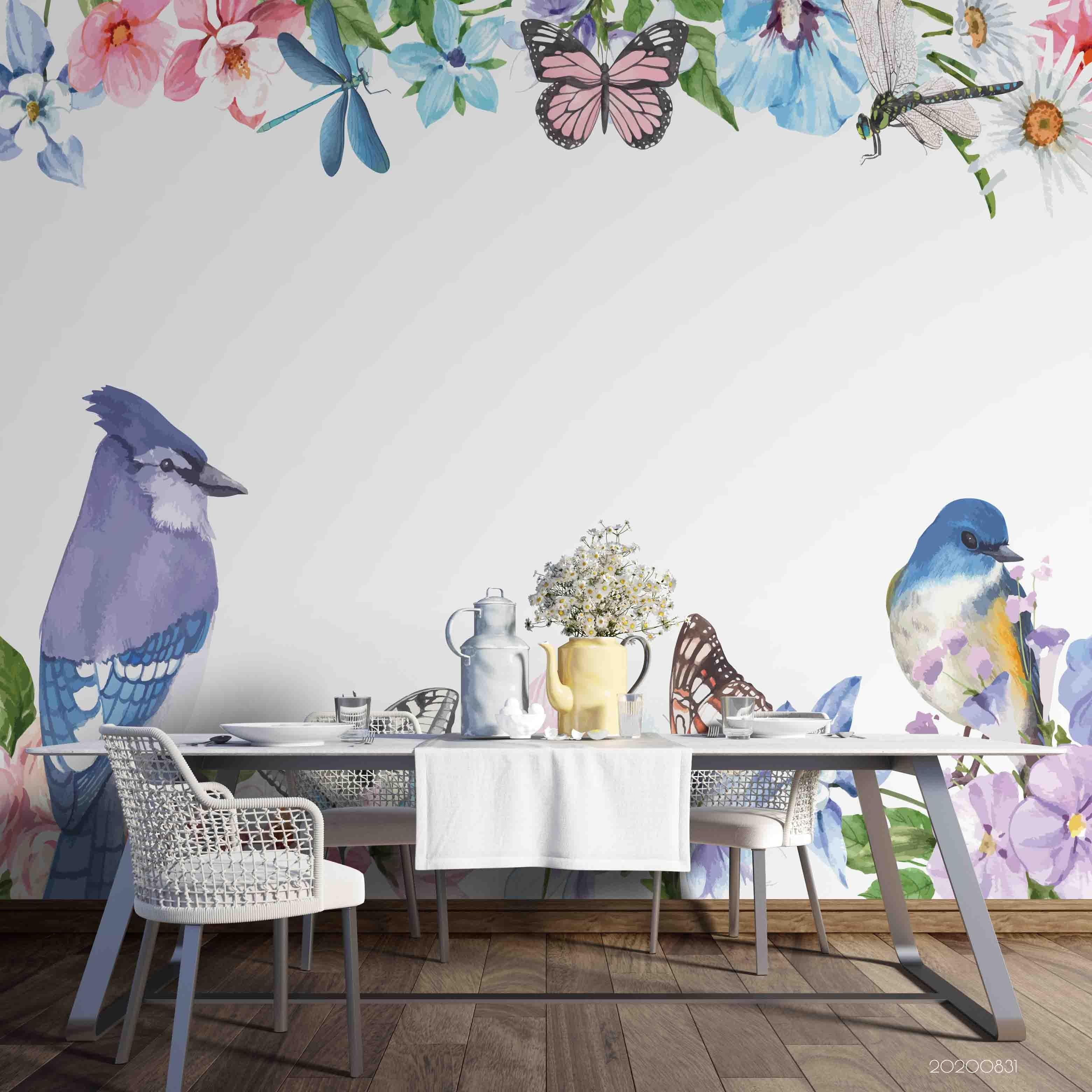 3D Oil Painting Bird Butterfly Floral Plant Wall Mural Wallpaper LXL 1447- Jess Art Decoration