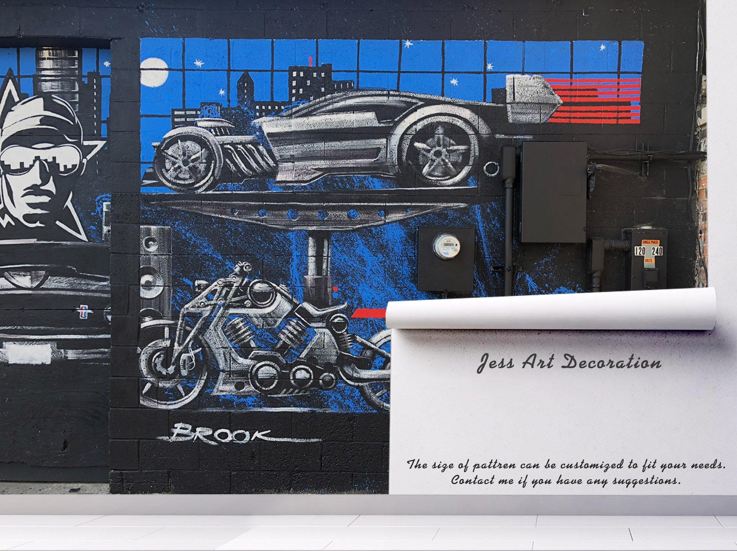 3D Motorcycle Sports Car Wall Mural Wallpaper 300- Jess Art Decoration